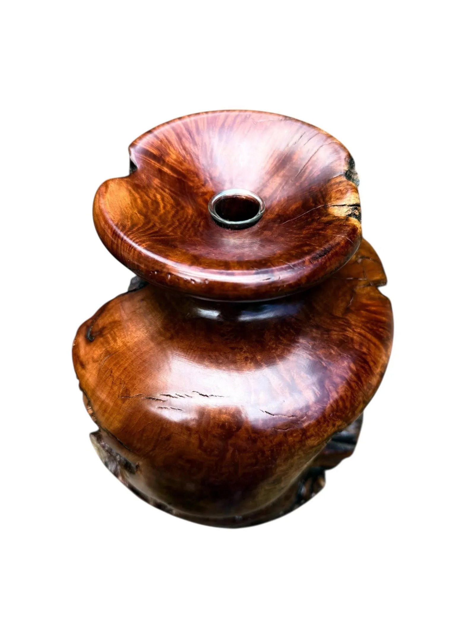 Vintage Large Burlwood Hand Turned Brutalist Art Vase - 7