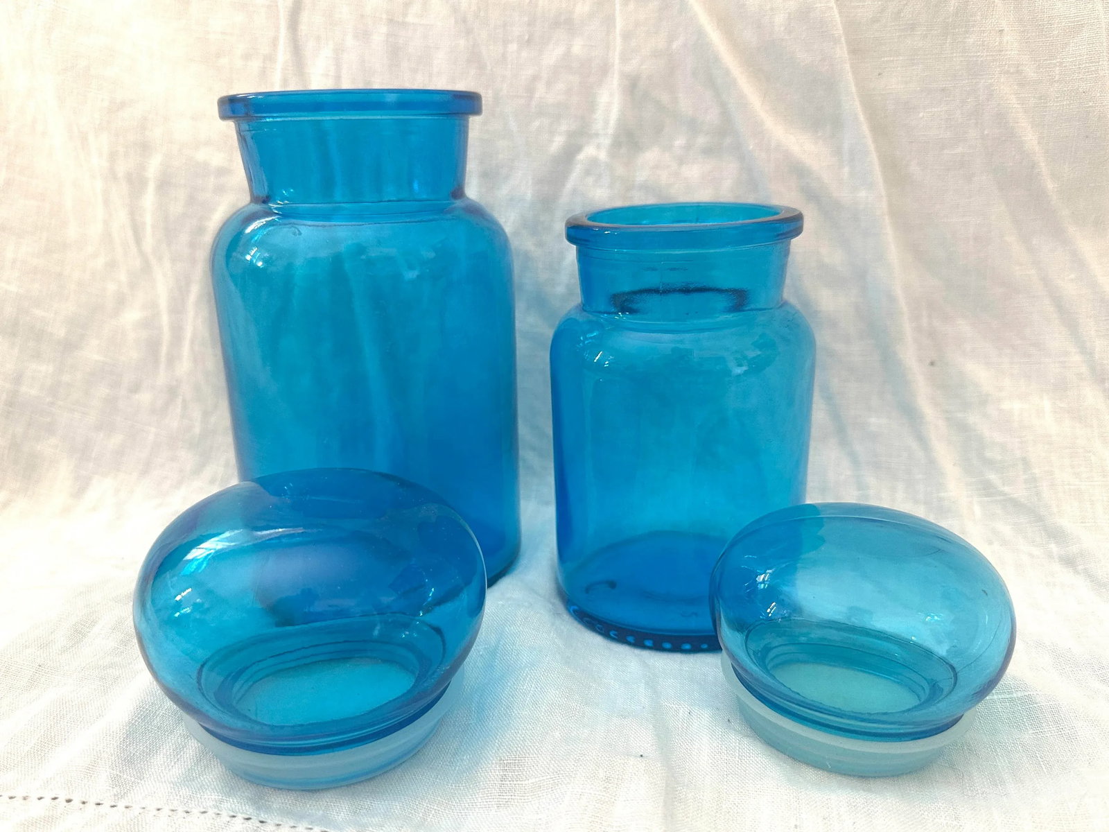 Vintage Pair of Belgium Blue Apothecary Bottles - 2