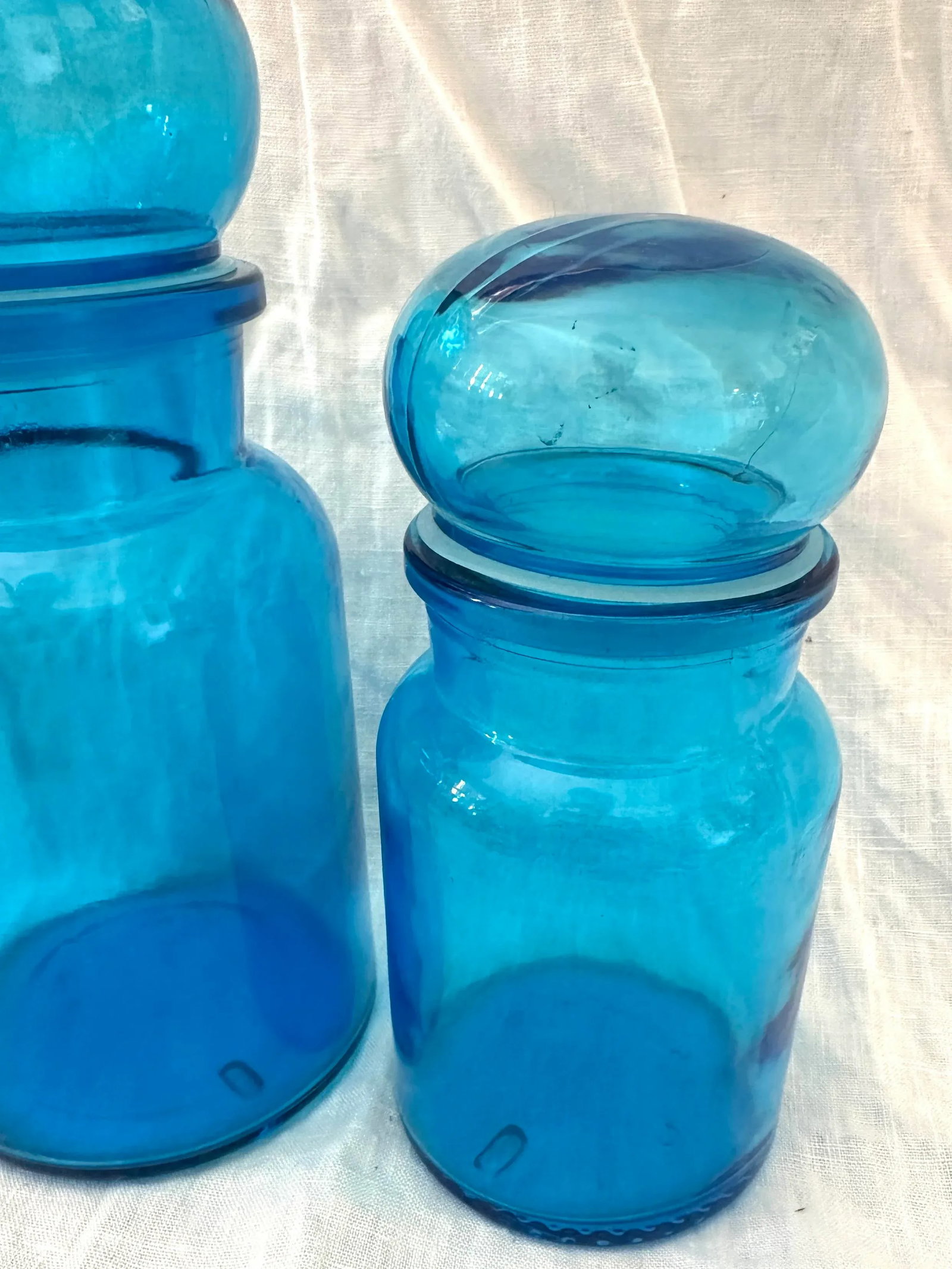 Vintage Pair of Belgium Blue Apothecary Bottles - 7