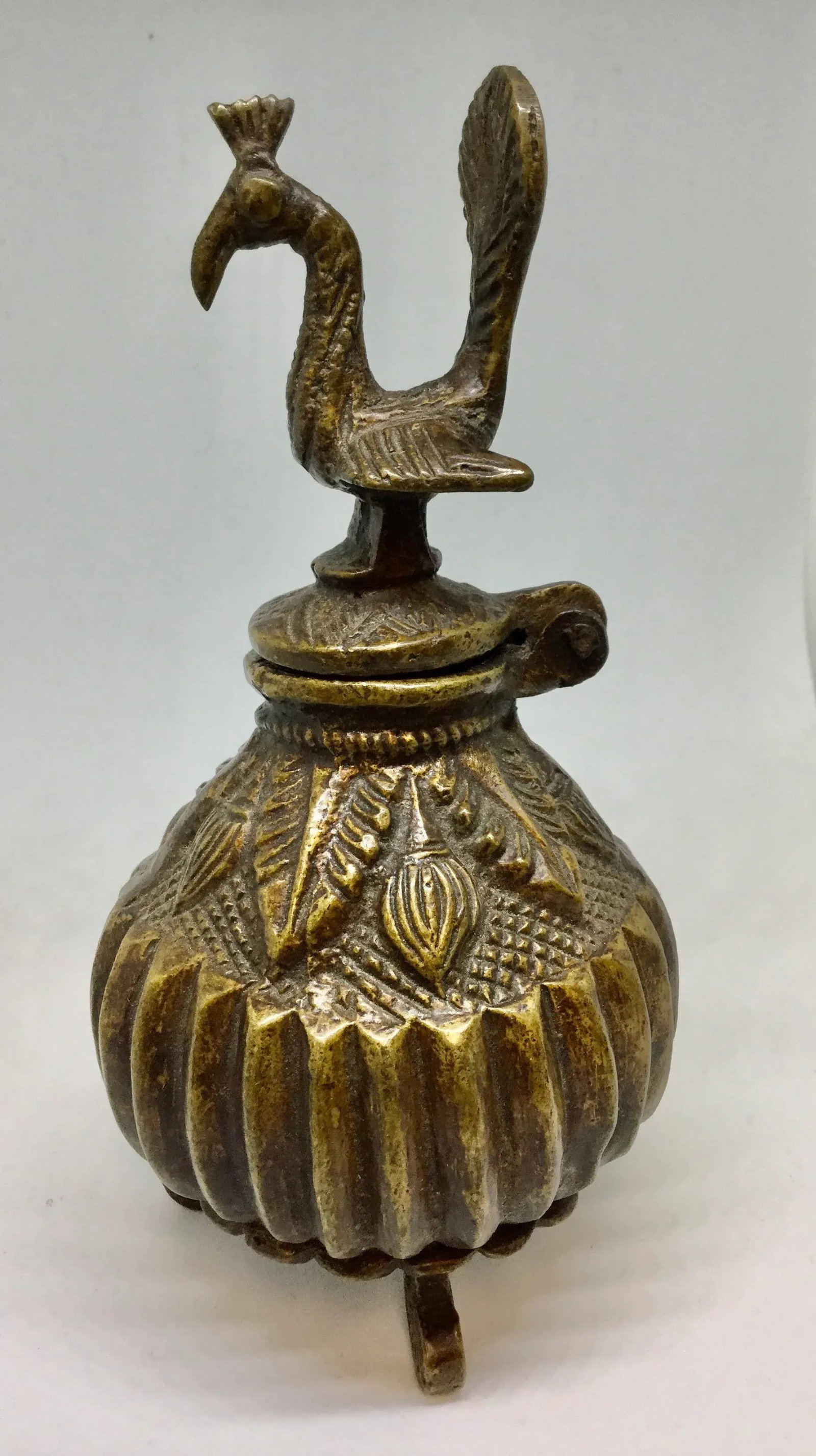 Antique Solid Bronze Tibet Bird Cover Wine Pot - 11