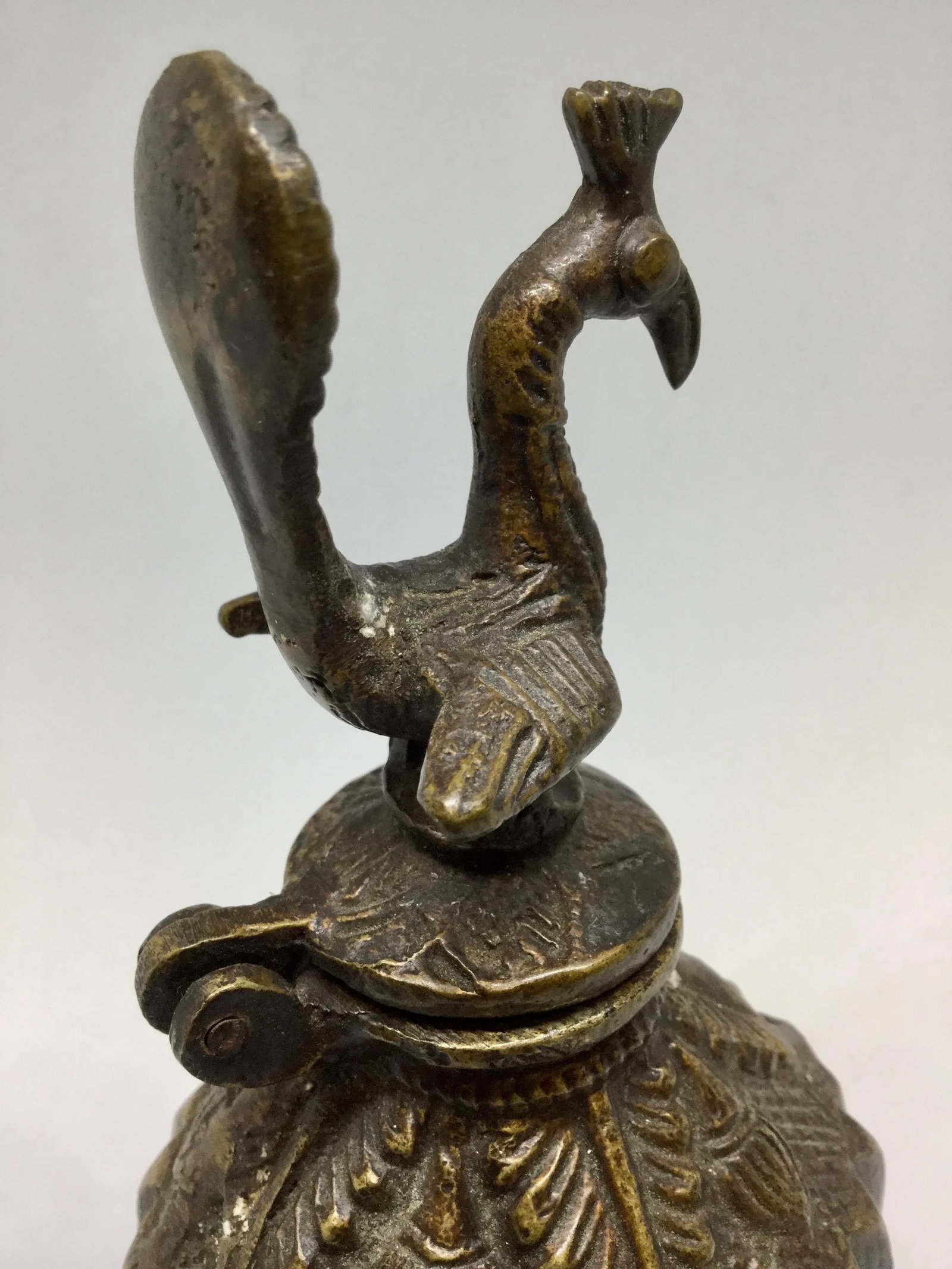Antique Solid Bronze Tibet Bird Cover Wine Pot - 4