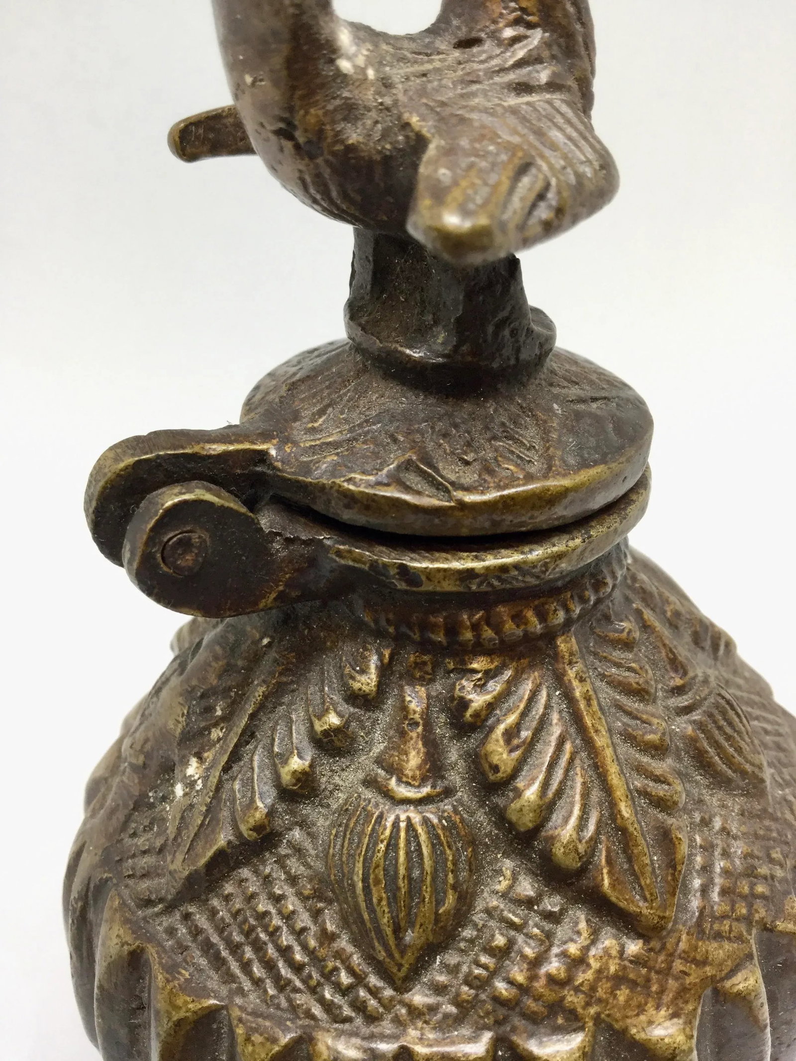 Antique Solid Bronze Tibet Bird Cover Wine Pot - 5