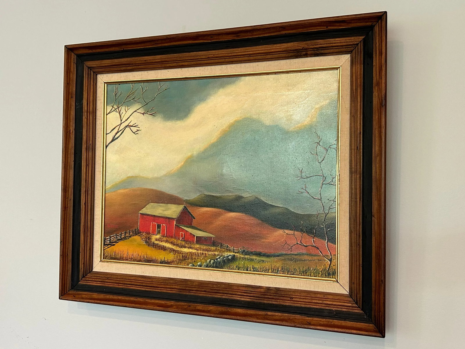 1970s Vintage Expressive Pastoral Landscape Oil on Canvas, Signed Beal (1975), Framed, Blues, Reds - 2