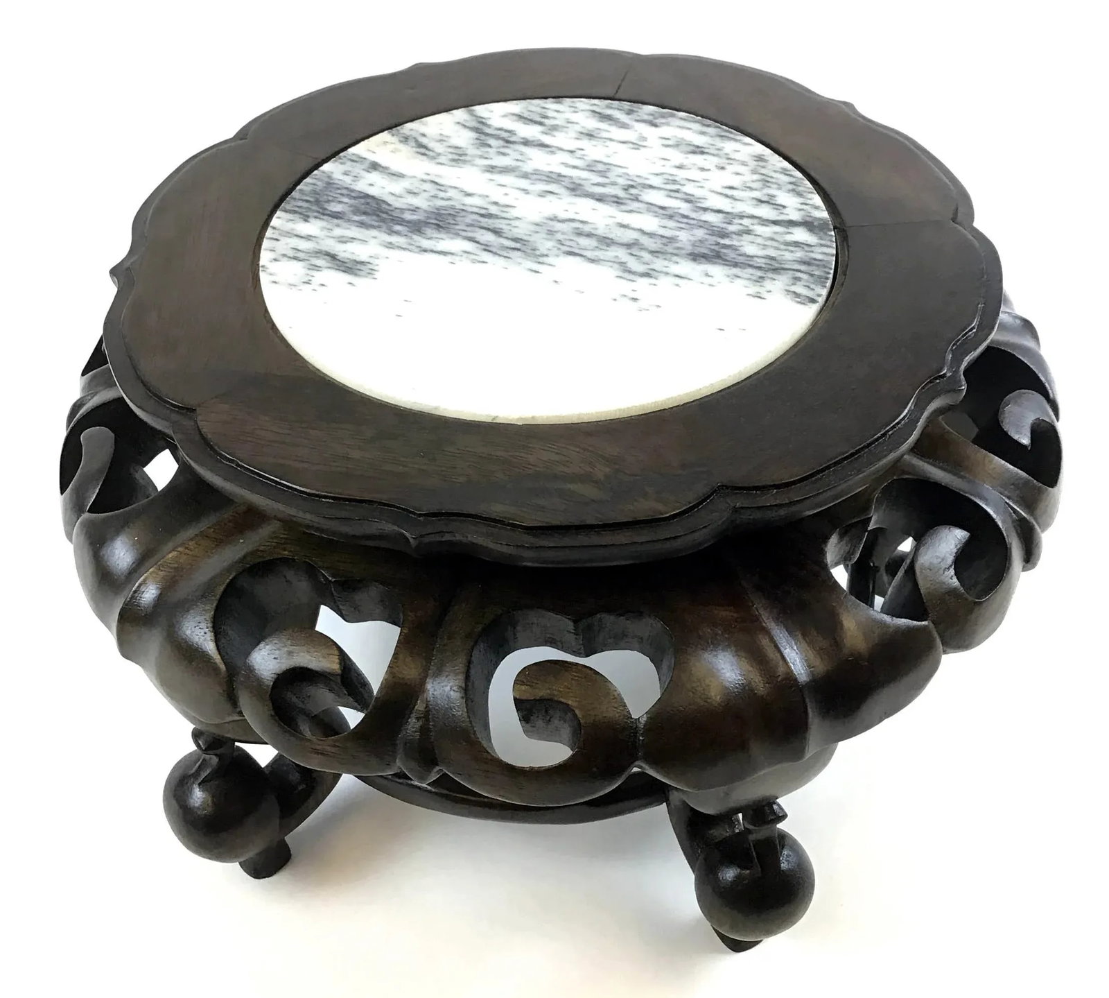 Vintage Rosewood Hand Carved Plant Stand With Genuine Marble Top - 5