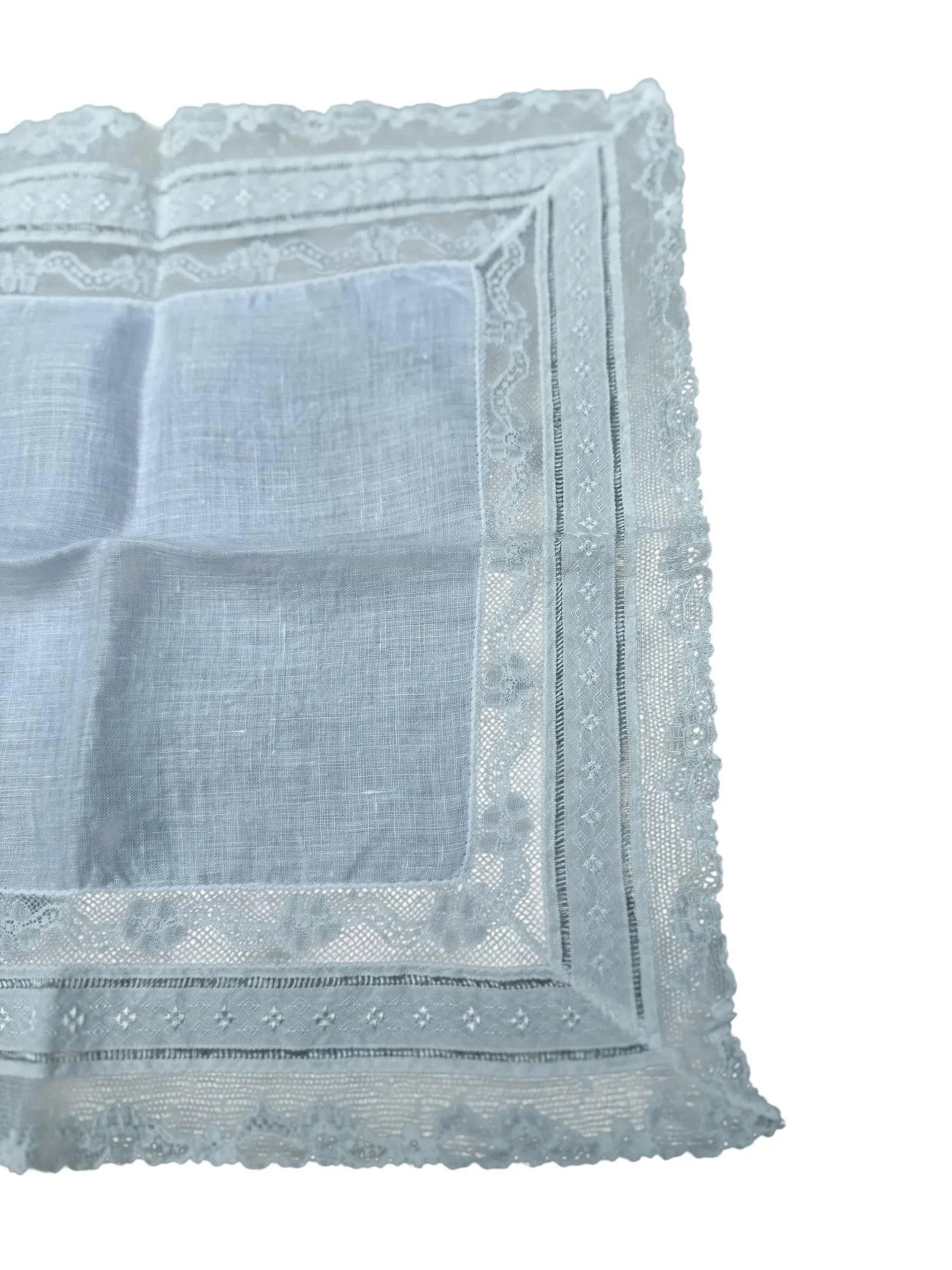 Mid 20th Century Pure Linen Imported French Lace Handkerchief- A Matching Pair - 5