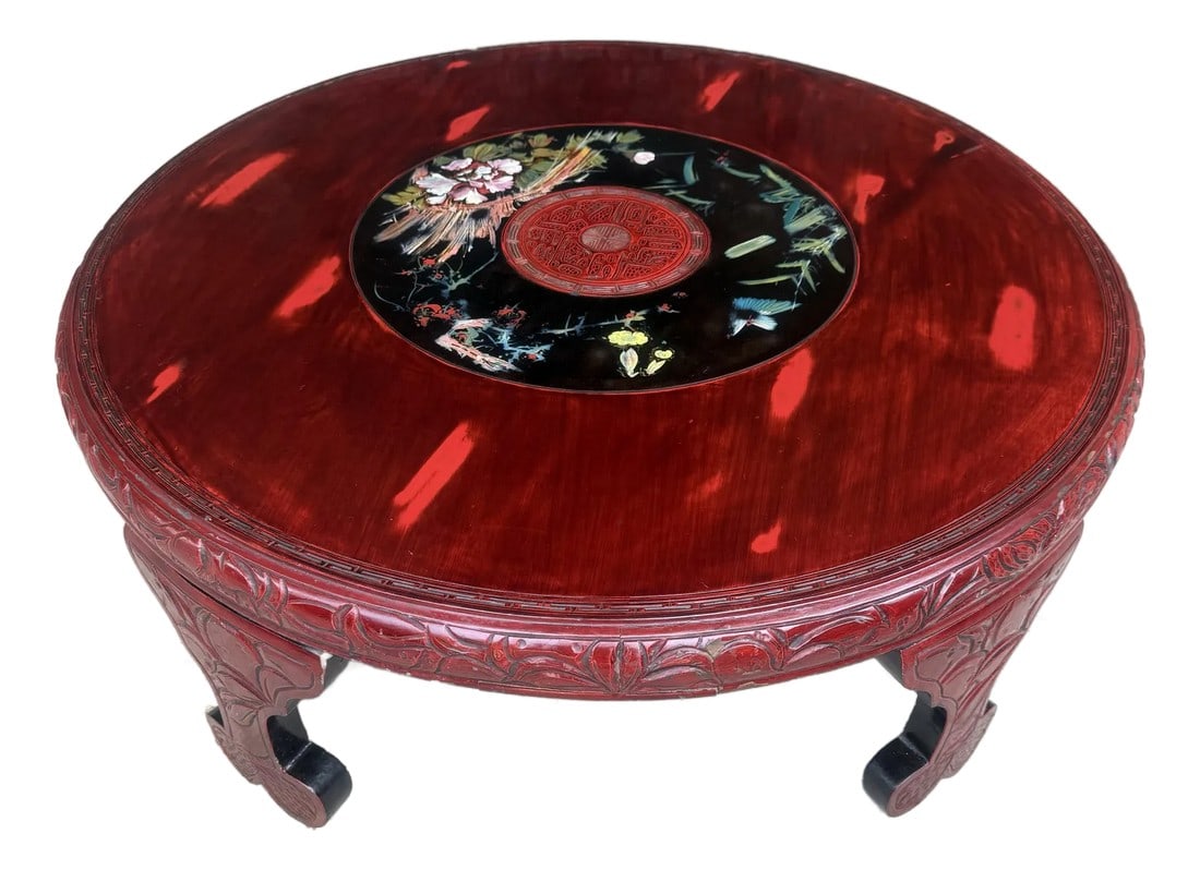 Chic Vintage Asian Lacquerd Carved Tea /Coffee Table With Floral Design (1 of 12)