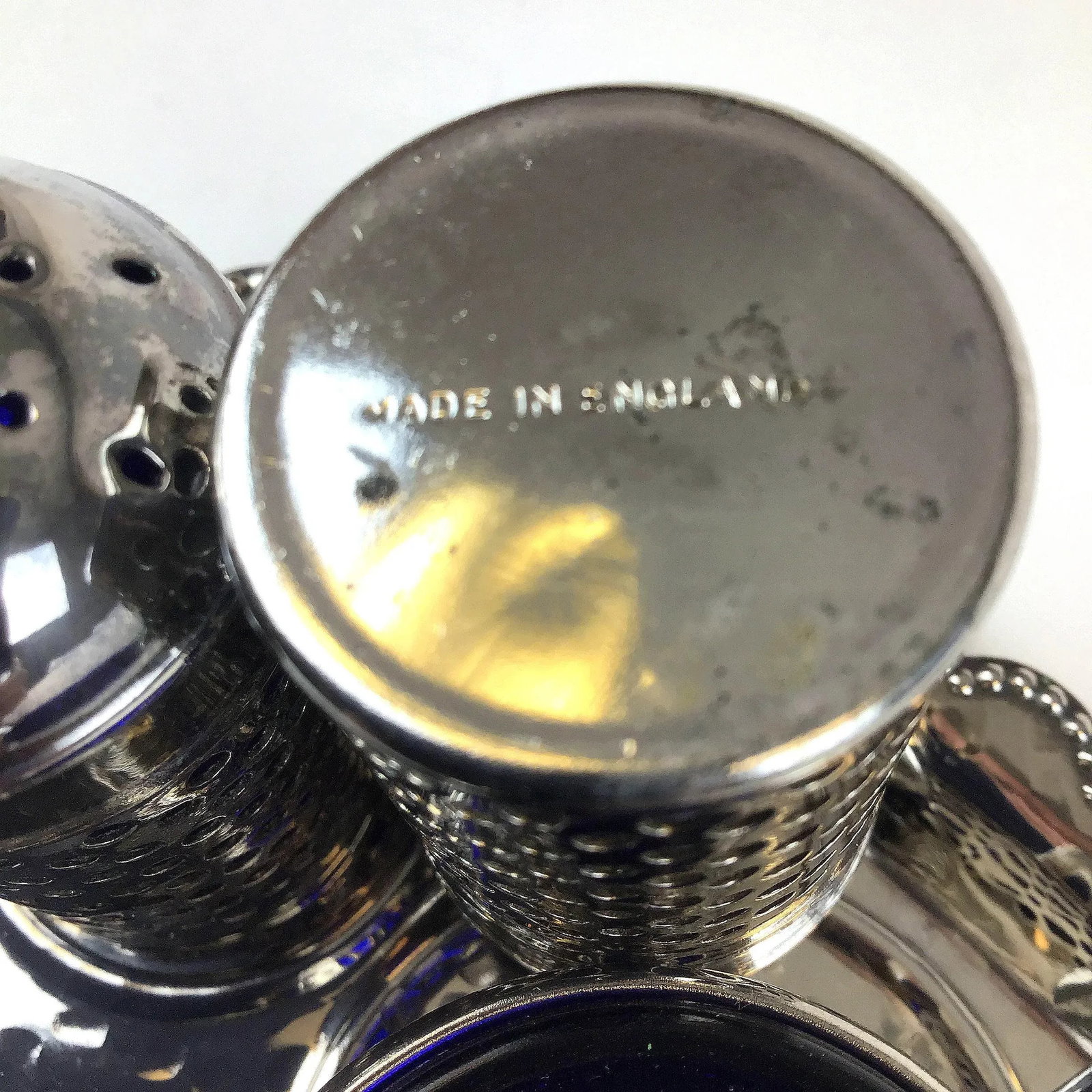 Vintage Formal Silver Plate Salt & Pepper Set, England - 5 Pieces - 12