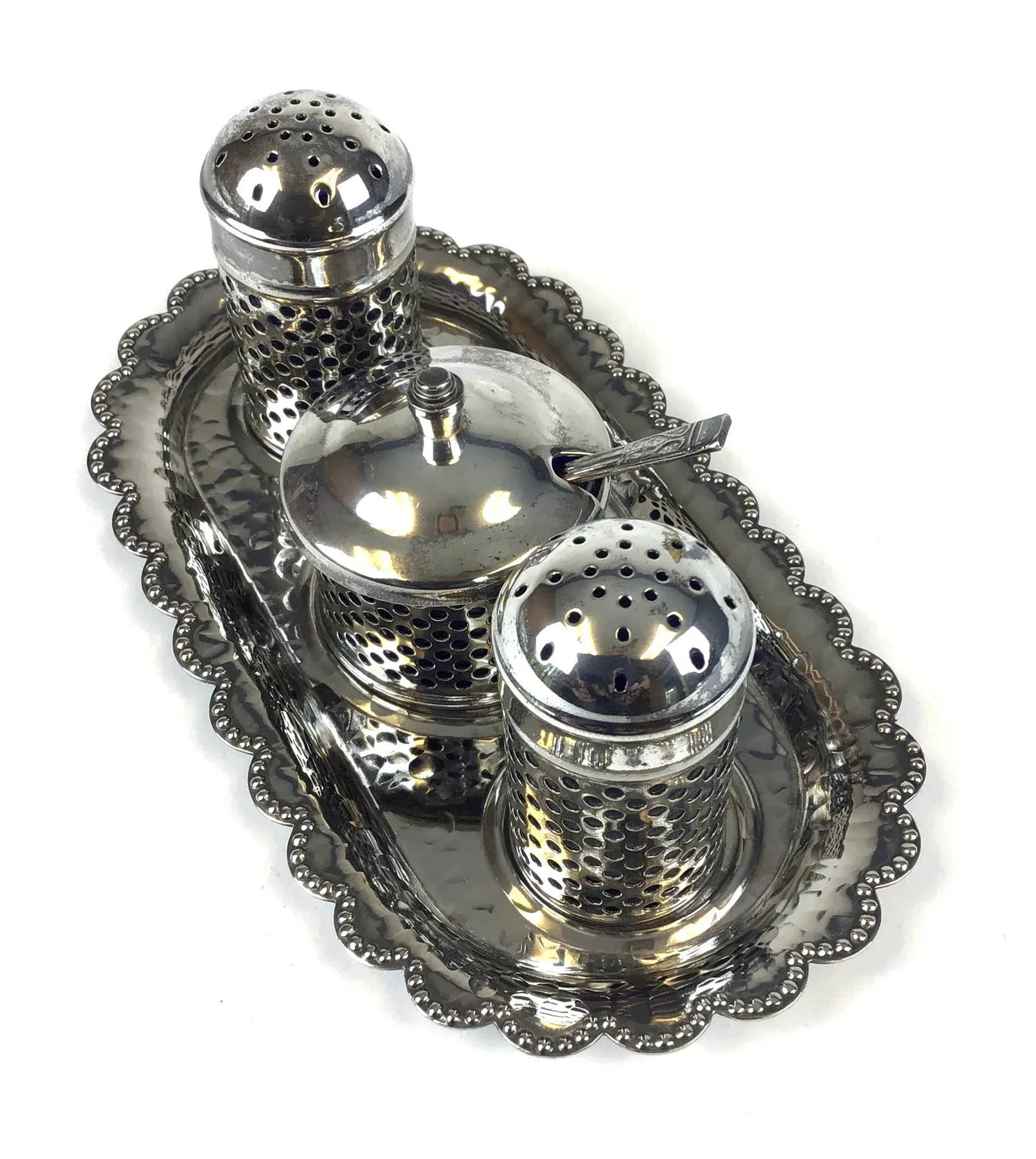 Vintage Formal Silver Plate Salt & Pepper Set, England - 5 Pieces - 2