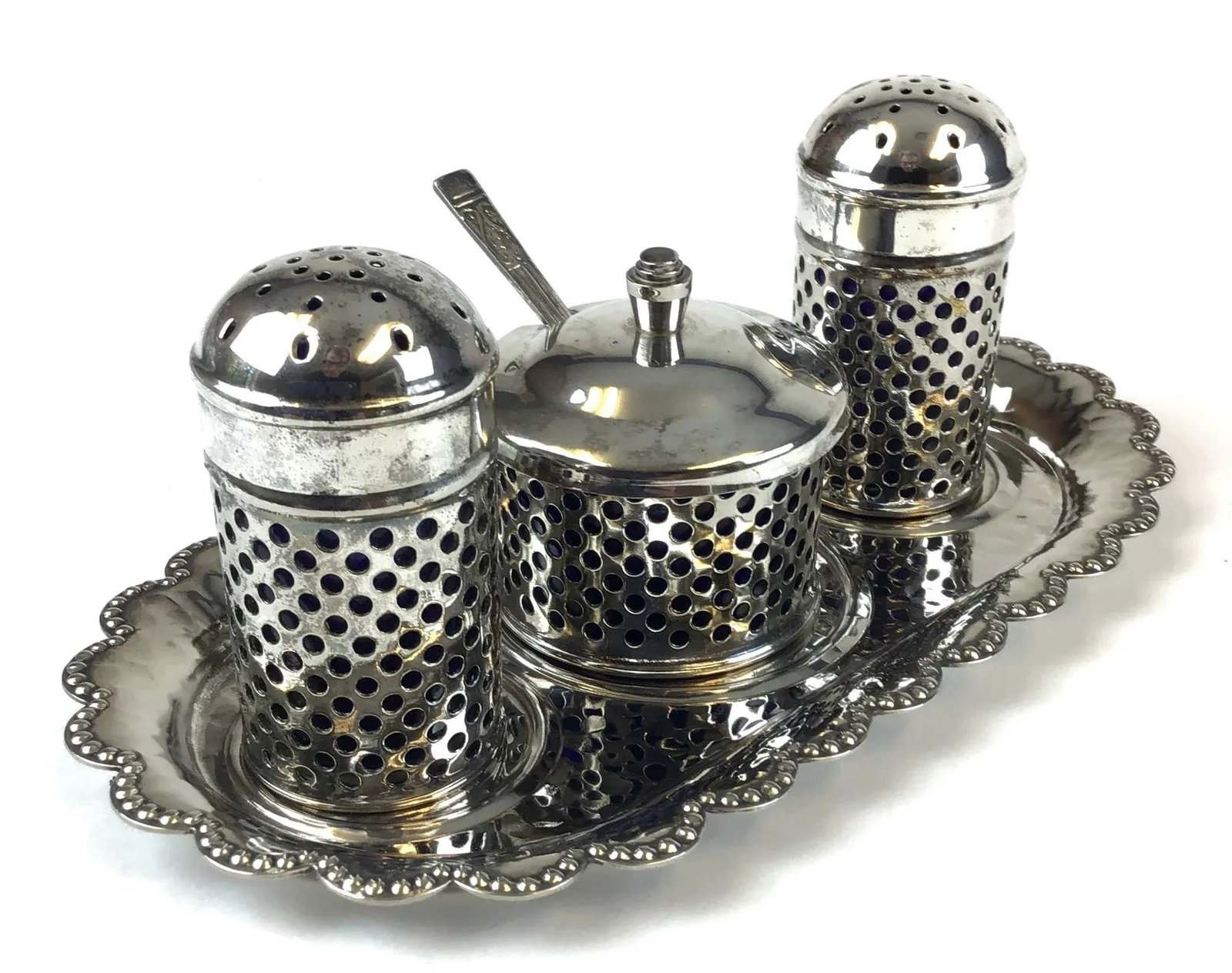 Vintage Formal Silver Plate Salt & Pepper Set, England - 5 Pieces - 4