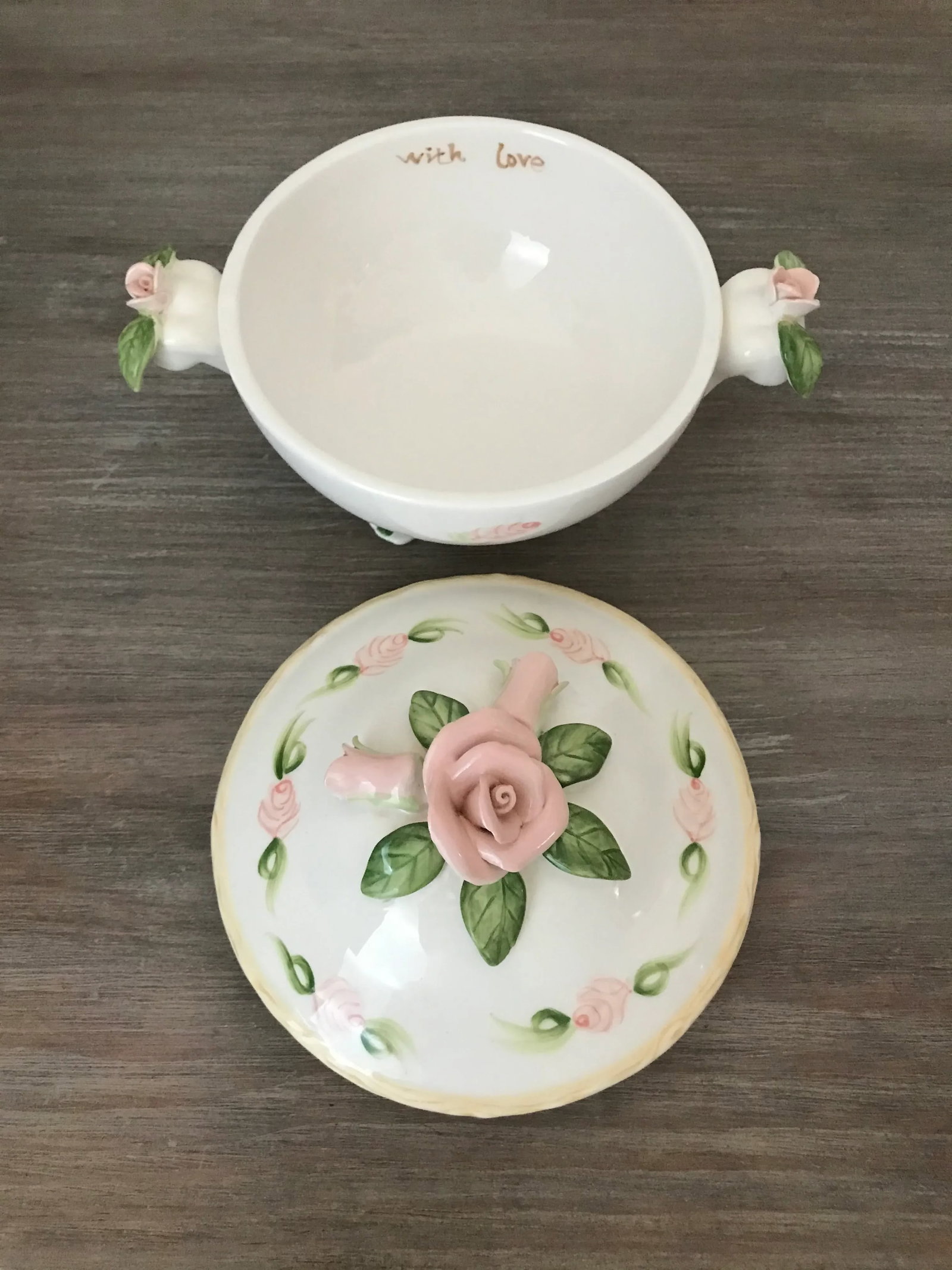Vintage Christina Ladas for Silvestri Hand Painted Rose Trinket Dish - 2