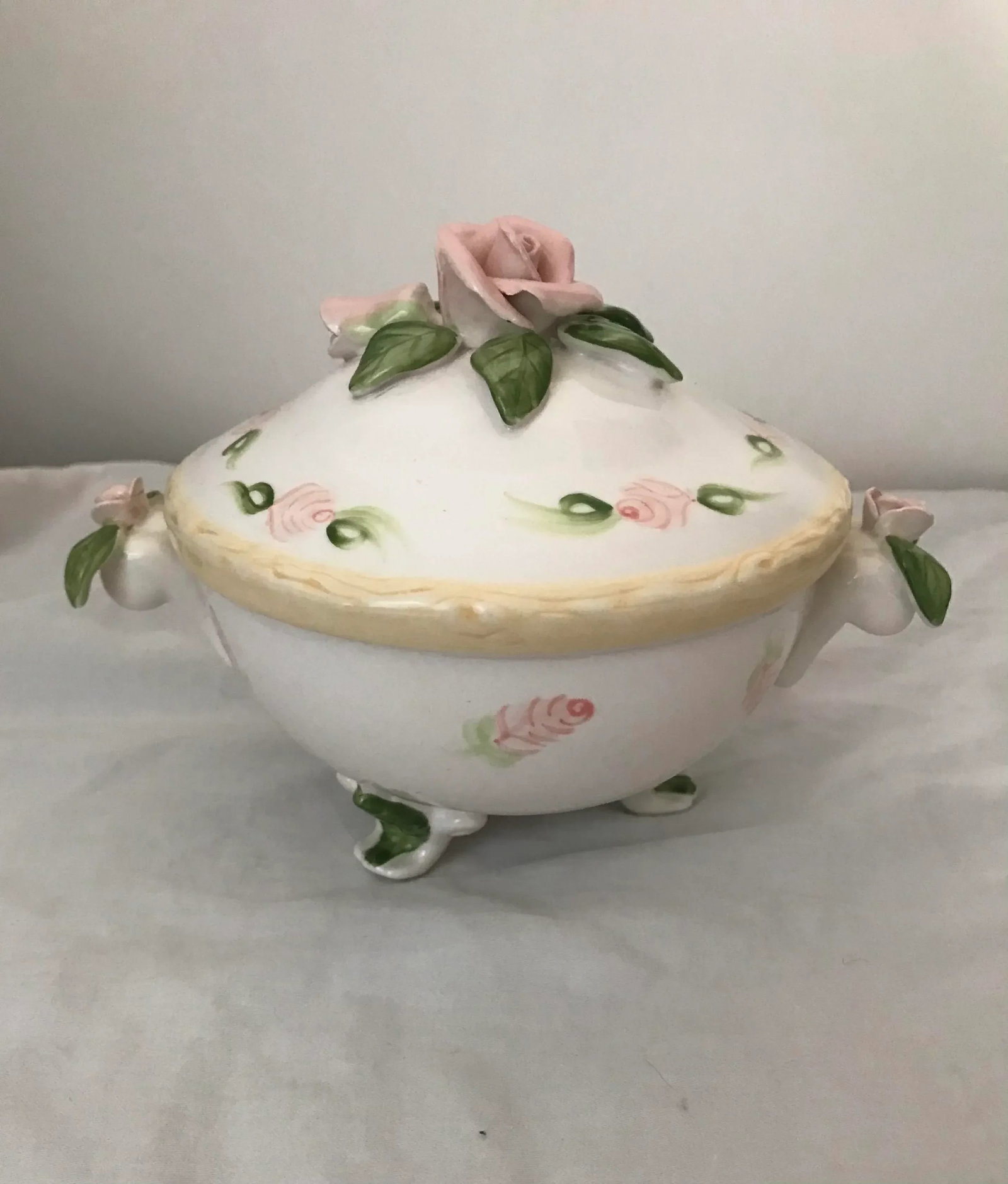 Vintage Christina Ladas for Silvestri Hand Painted Rose Trinket Dish - 8