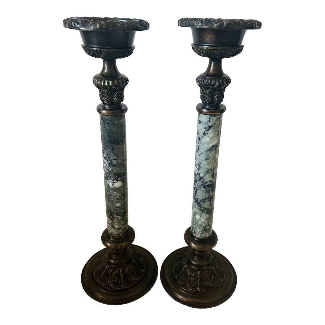 Pair of Large Bronze/ Marble Empire Style Candle Holders (1 of 9)