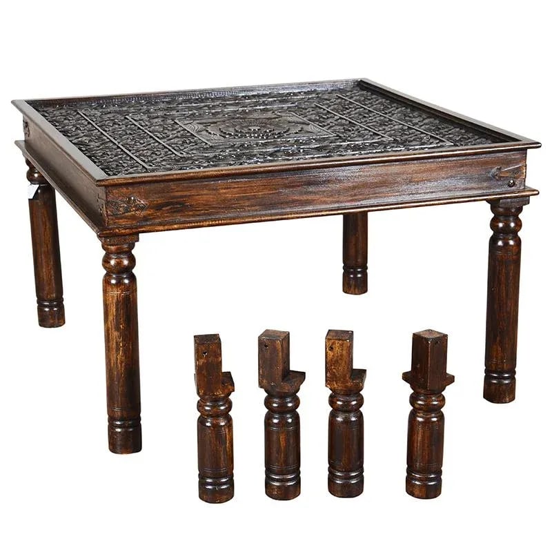 Handmade Square Dining Table for Dining Room | Solid Wood Farmhouse Style Unique Table | 4 Seater Mi - 2