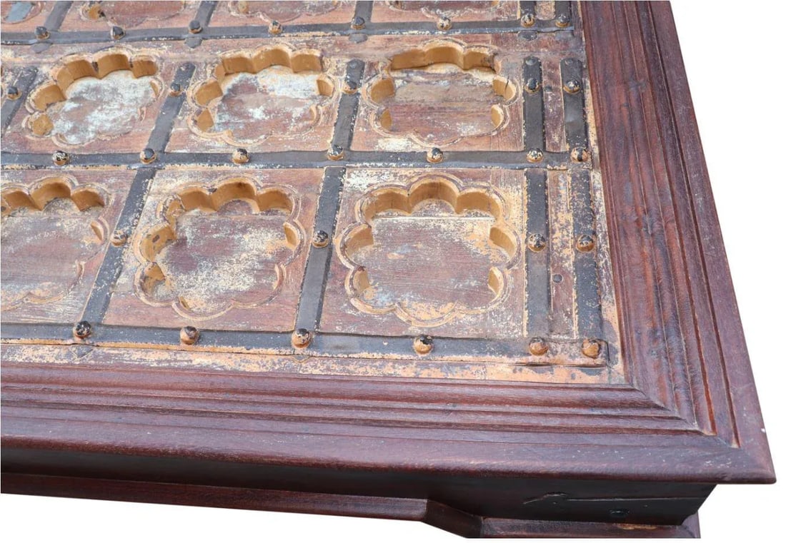 Solid Wood 8 Seater Dinning Table |Handmade Distressed Brown Table |Vintage Aged 31.5 Inch Long Dini - 2