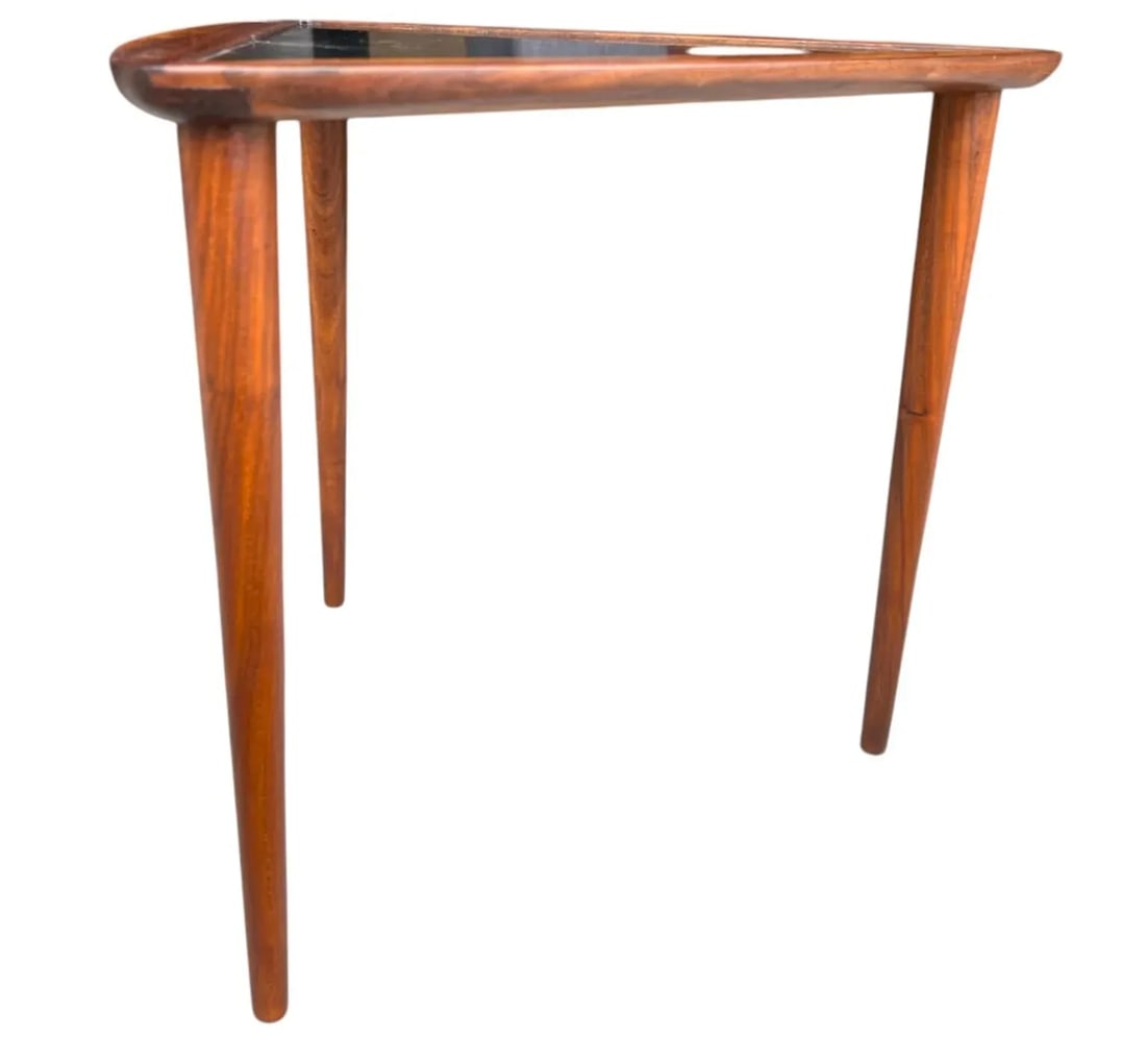 1960s Pair of Restored Danish Modern Teak & Black Laminate Triangle Side Tables – Mid-Century - 10