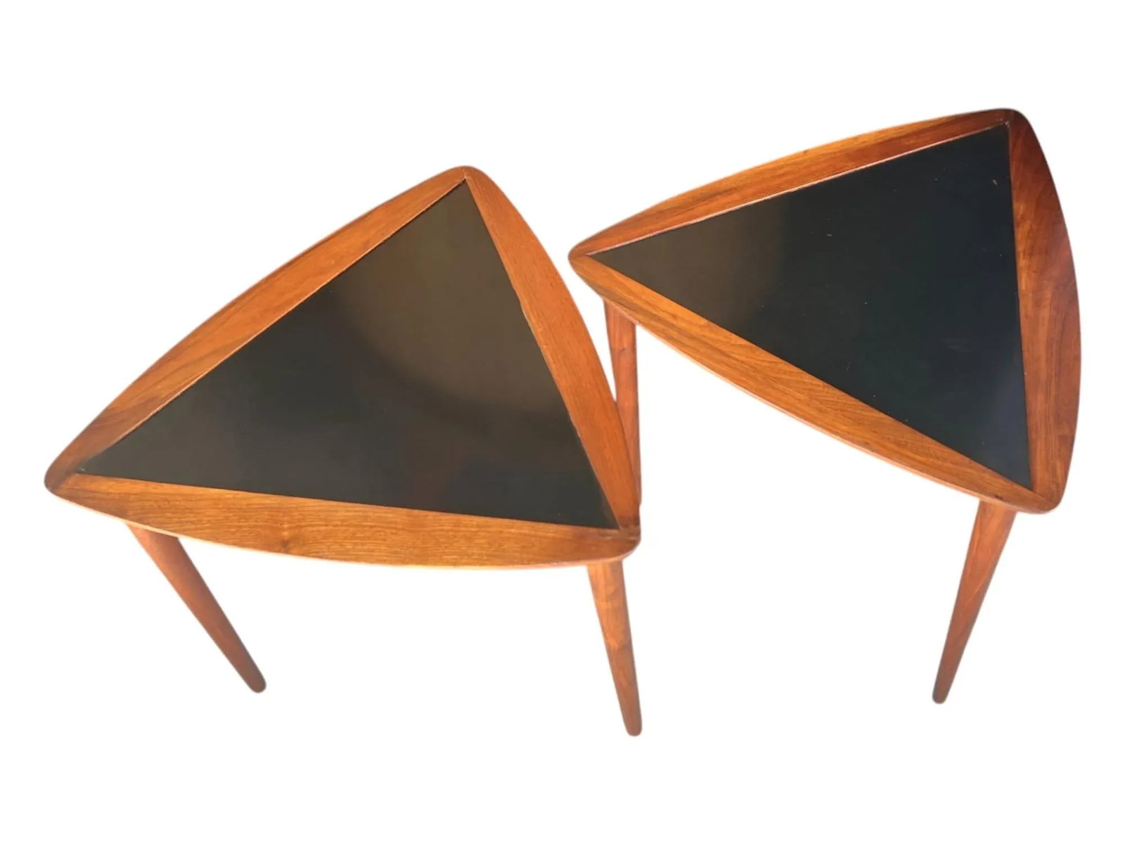 1960s Pair of Restored Danish Modern Teak & Black Laminate Triangle Side Tables – Mid-Century - 12
