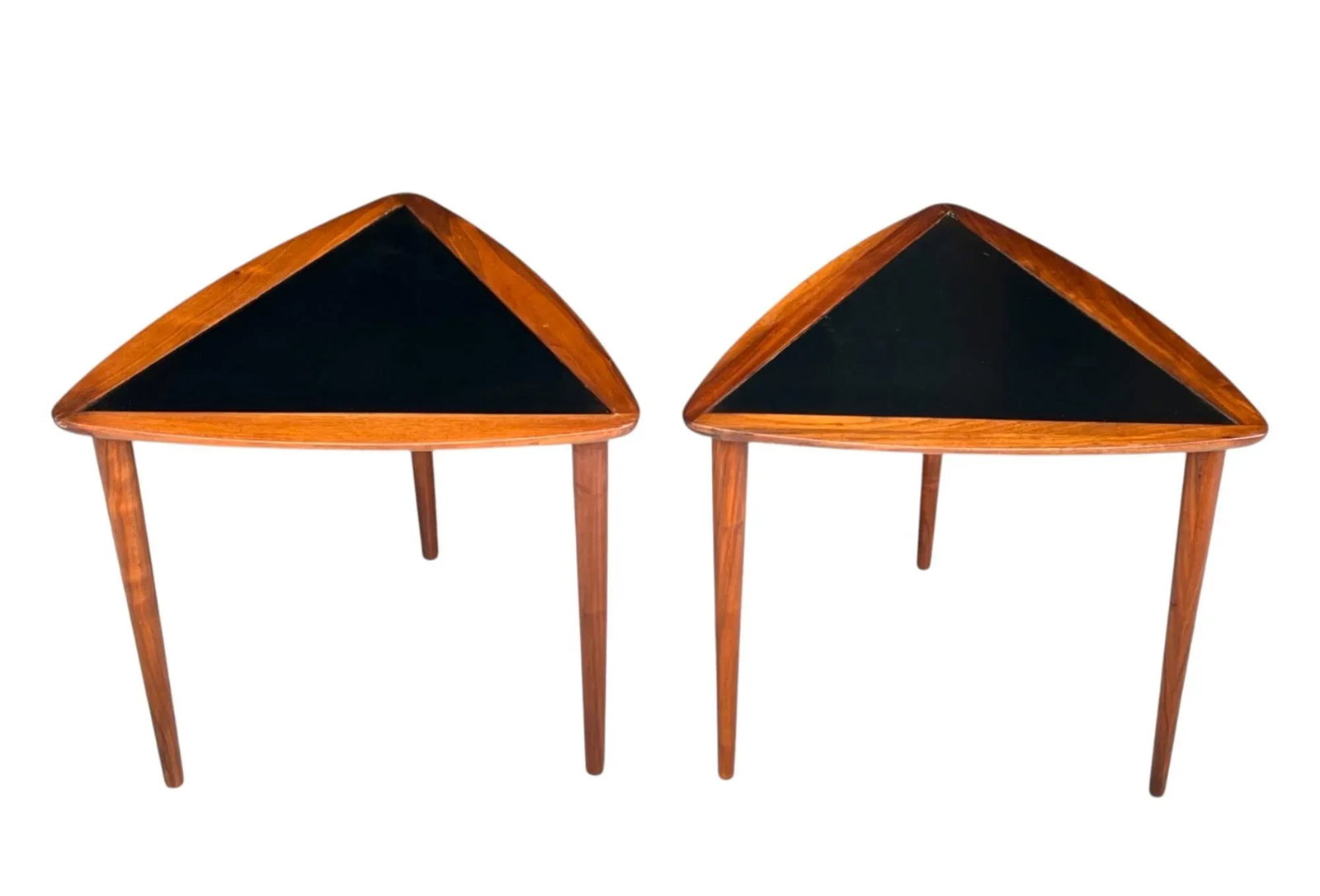 1960s Pair of Restored Danish Modern Teak & Black Laminate Triangle Side Tables – Mid-Century - 2
