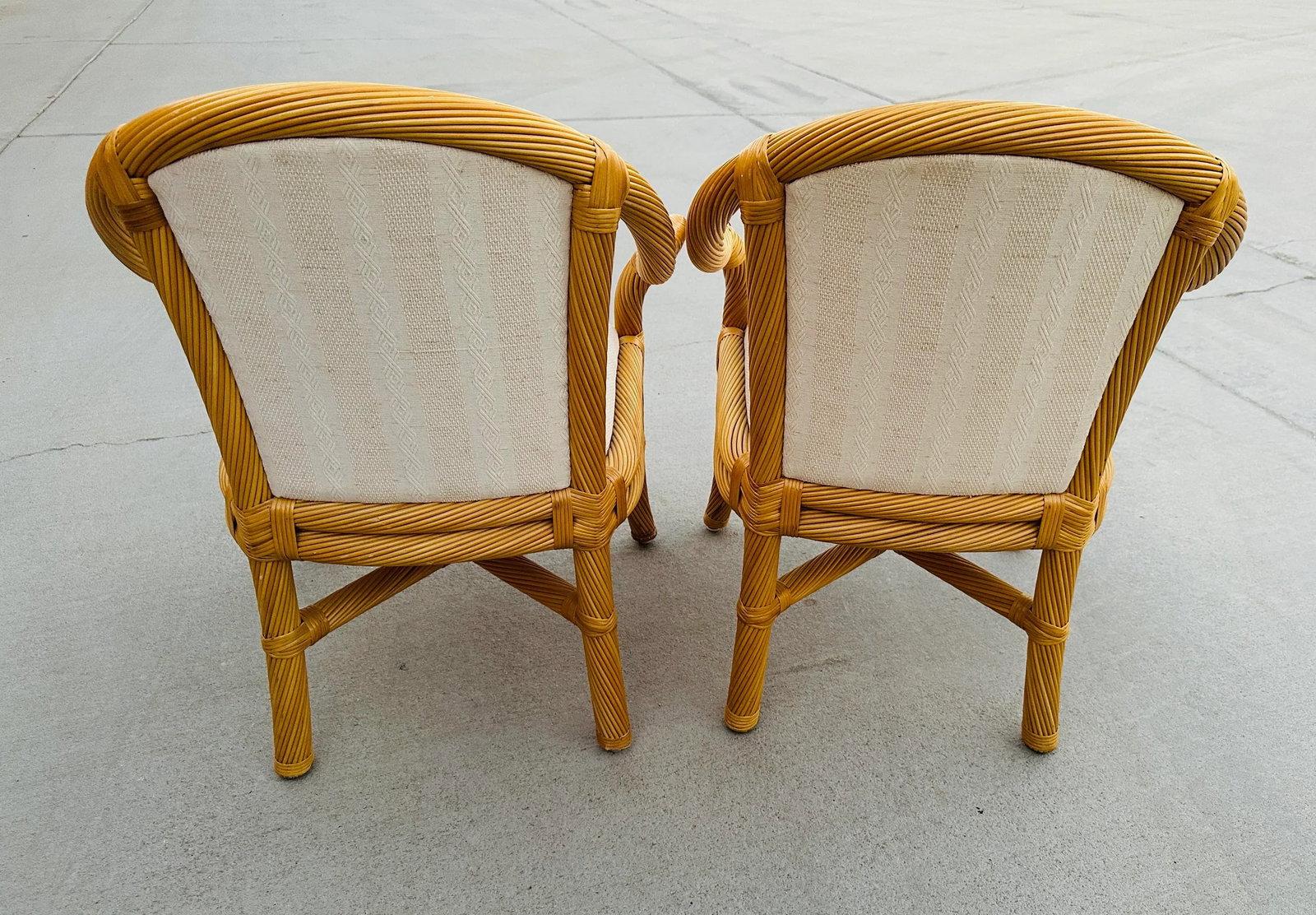 Coastal Rattan Upholstered Arm Chairs-a Pair - 3