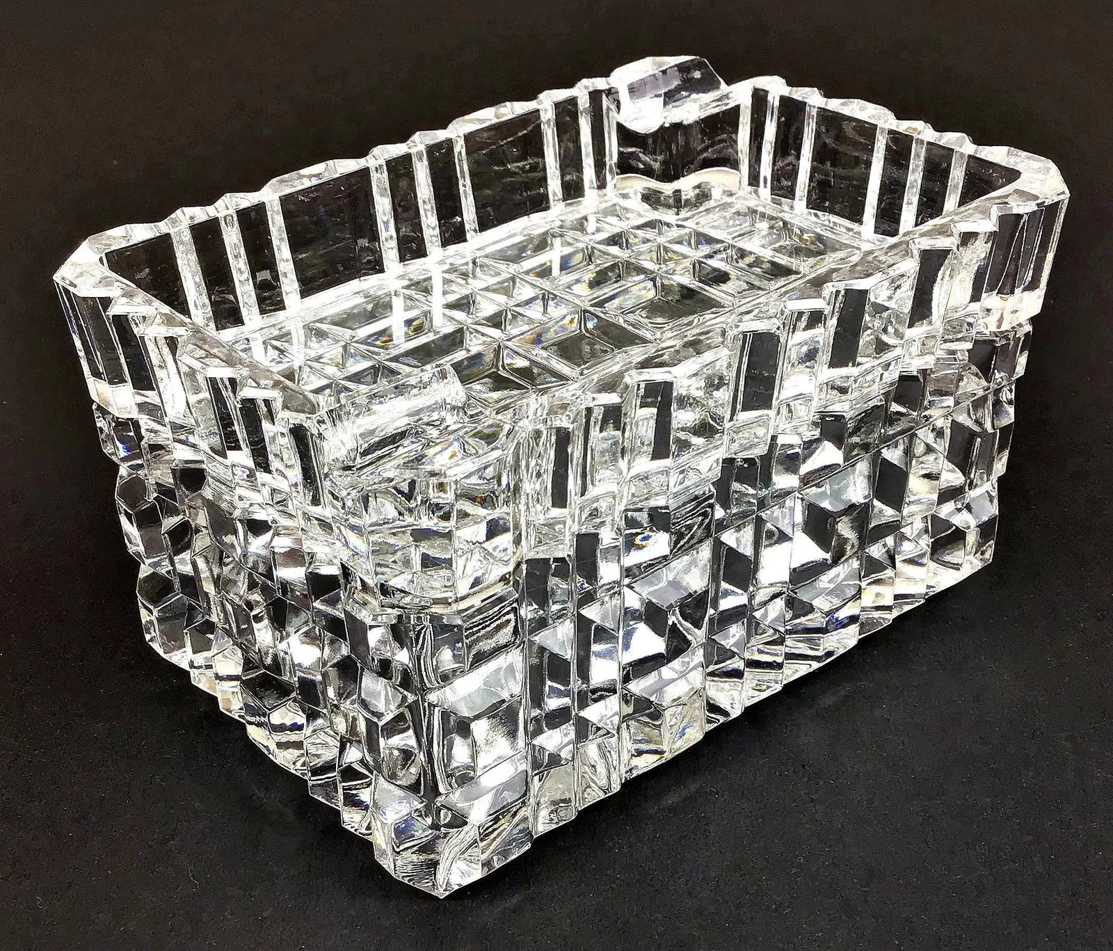 1990s Mid Century Cut Crystal Ashtray Cigarette Case Set - Set of 2 - 2
