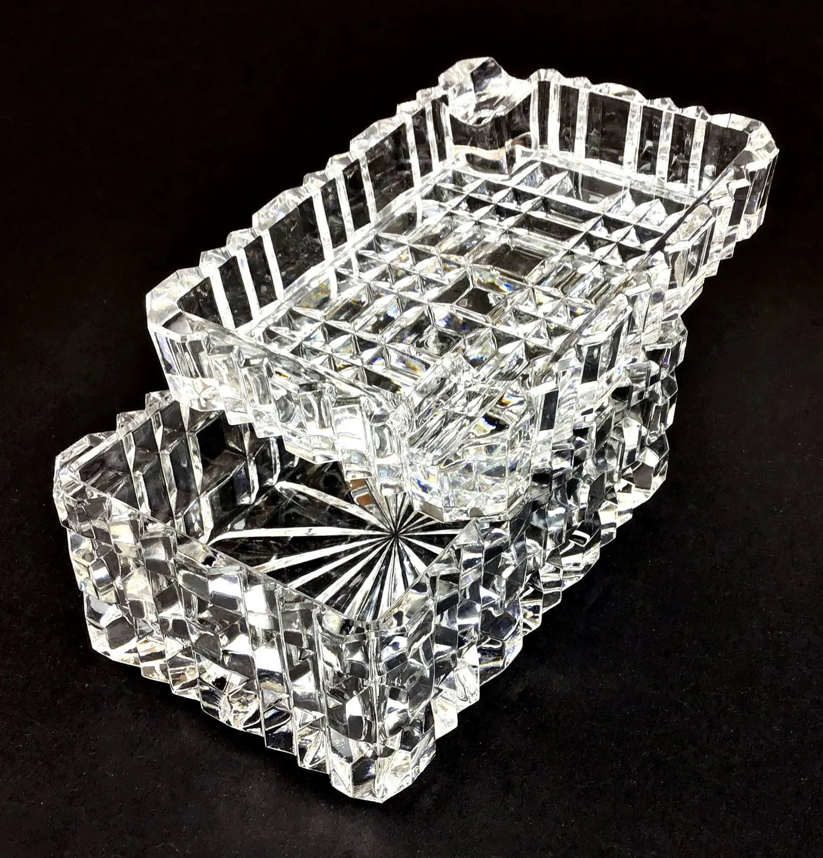 1990s Mid Century Cut Crystal Ashtray Cigarette Case Set - Set of 2 - 7