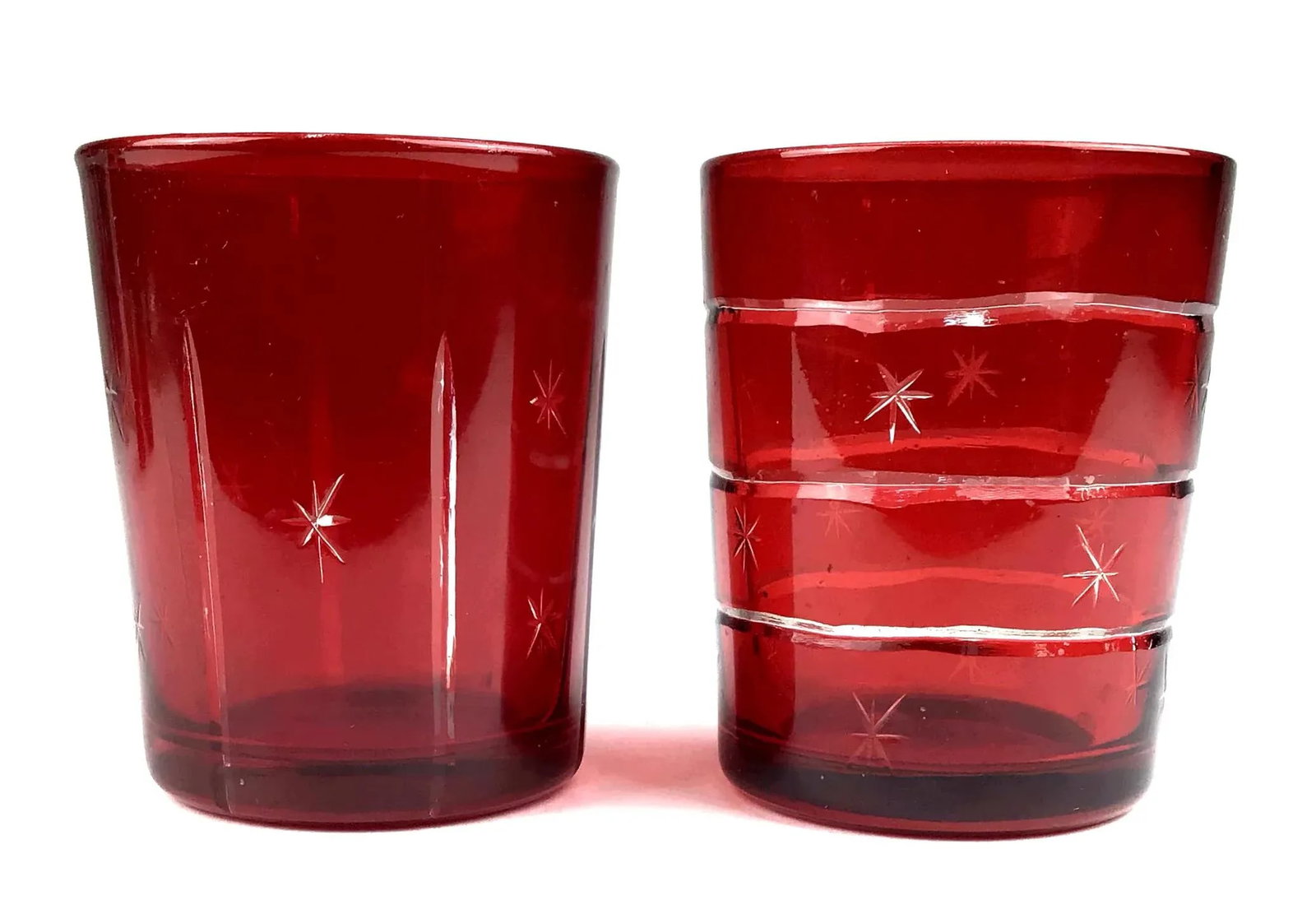 1990s Red Festive Star Themed Large Shot Glasses - a Pair - 2