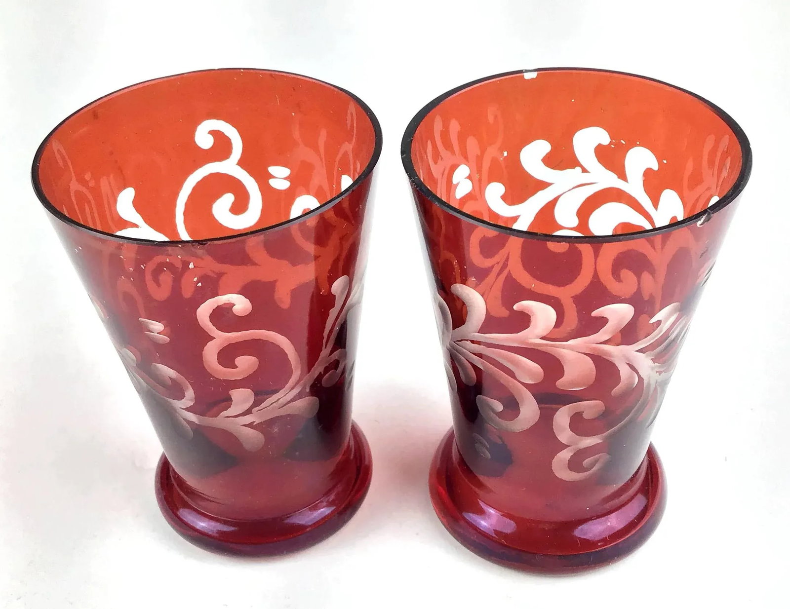 Red Crystal Etched Vintage Shot Glasse Set of Toothpick Holder - Set of 2 - 11