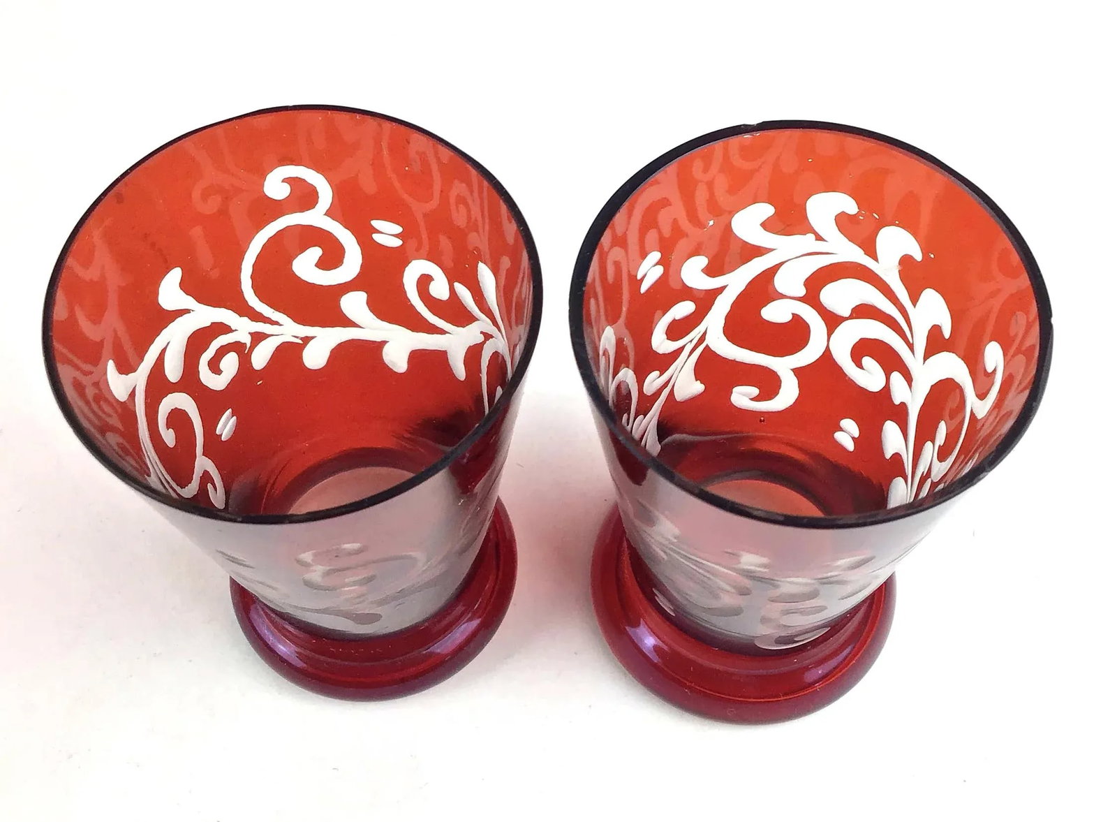 Red Crystal Etched Vintage Shot Glasse Set of Toothpick Holder - Set of 2 - 3