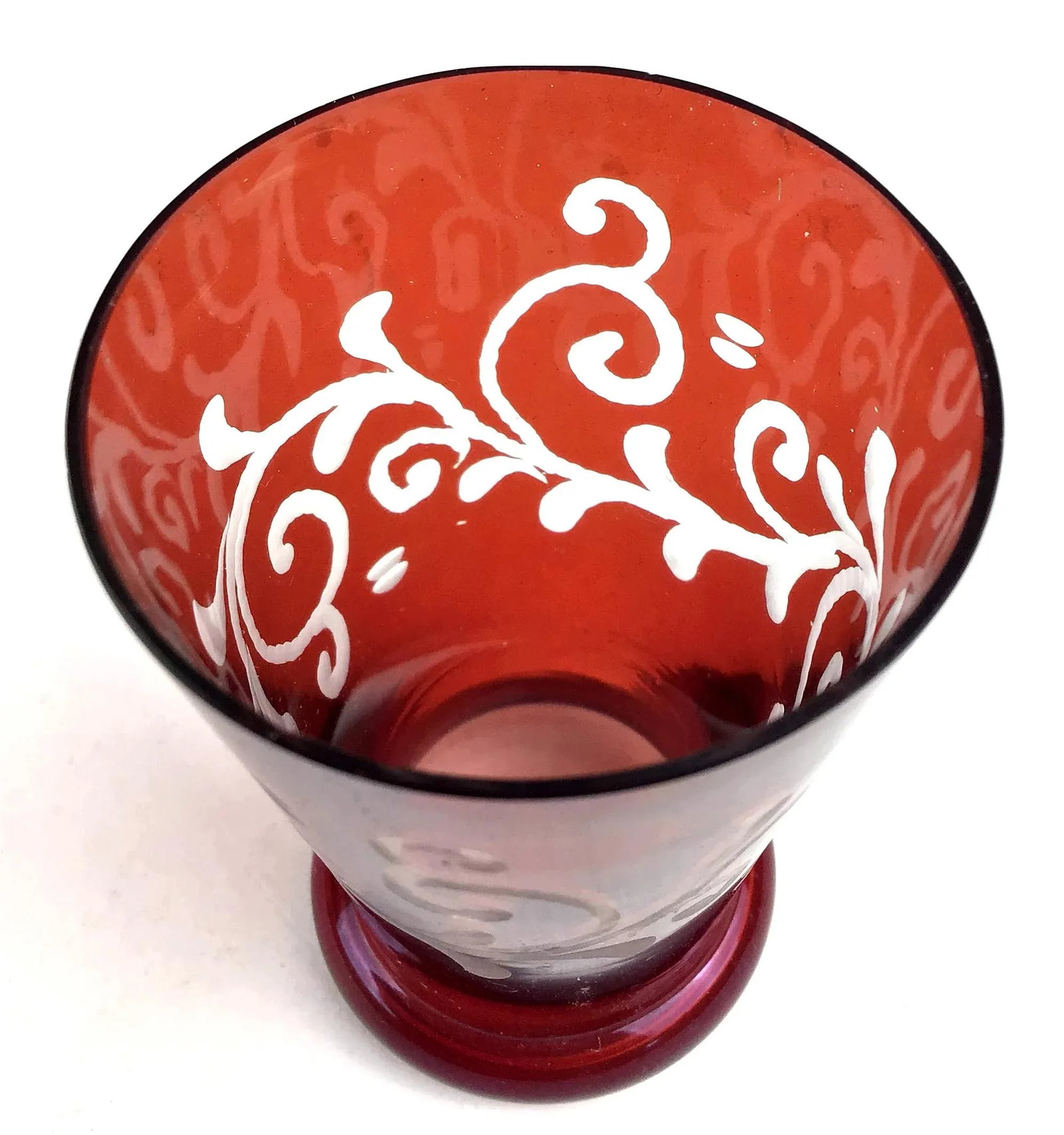 Red Crystal Etched Vintage Shot Glasse Set of Toothpick Holder - Set of 2 - 7