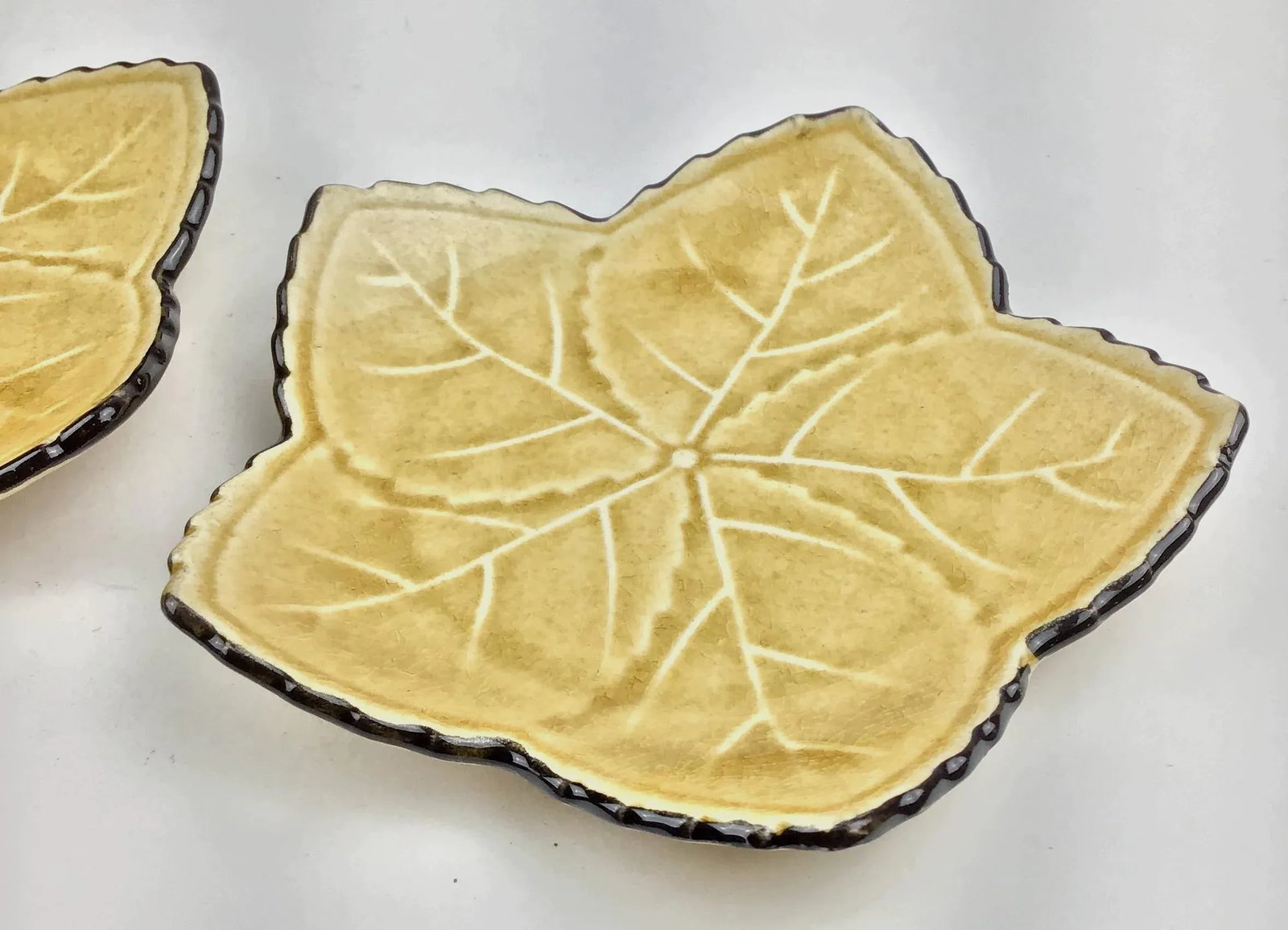 Vintage Porcelain Maple Leaf Trinket Plates - a Pair - 3