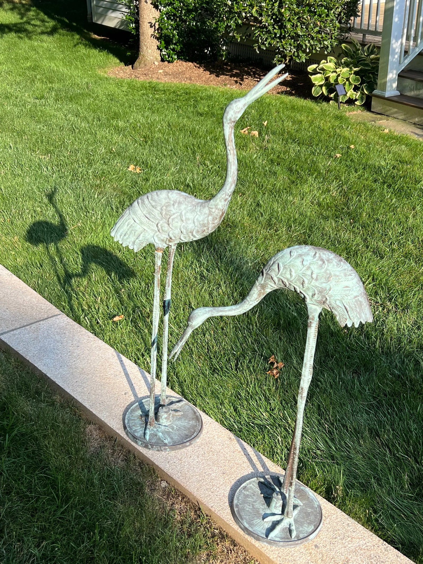 1990s Verdigris Brass Crane Garden & Patio Statues - Set of 2 - 13