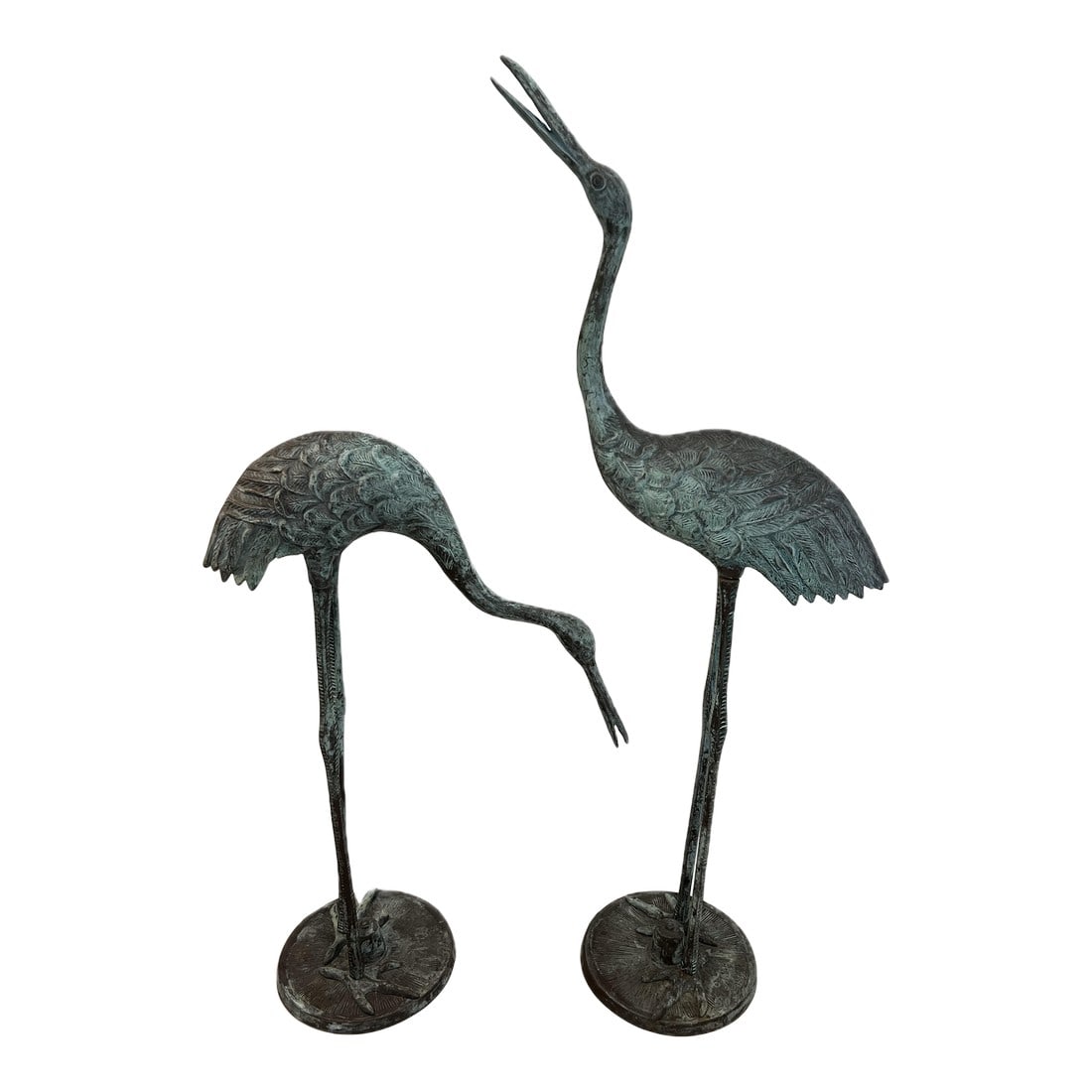1990s Verdigris Brass Crane Garden & Patio Statues - Set of 2 (1 of 13)