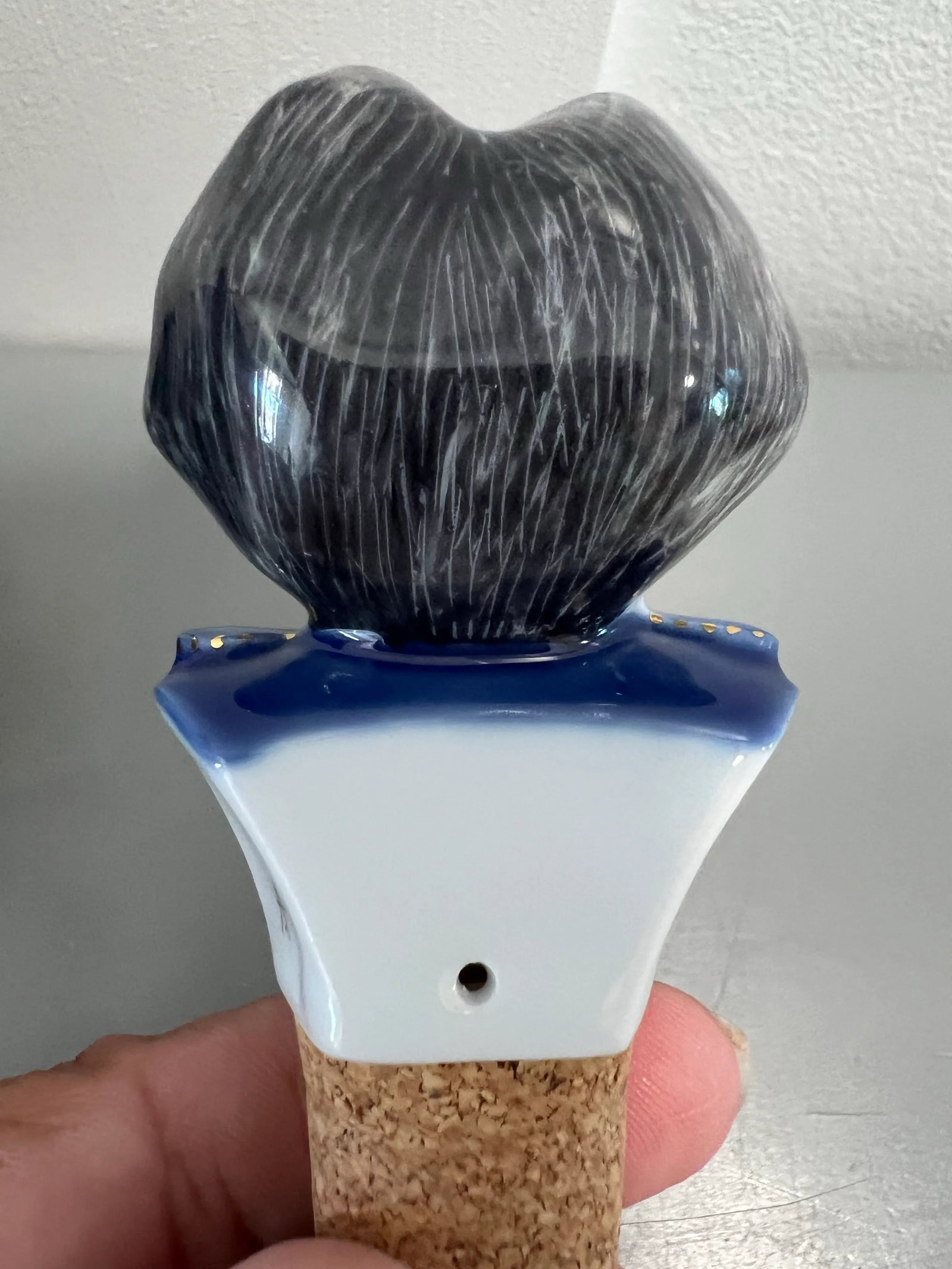 German Officer or Nobleman Porcelain Wine Stopper With Stand - 4