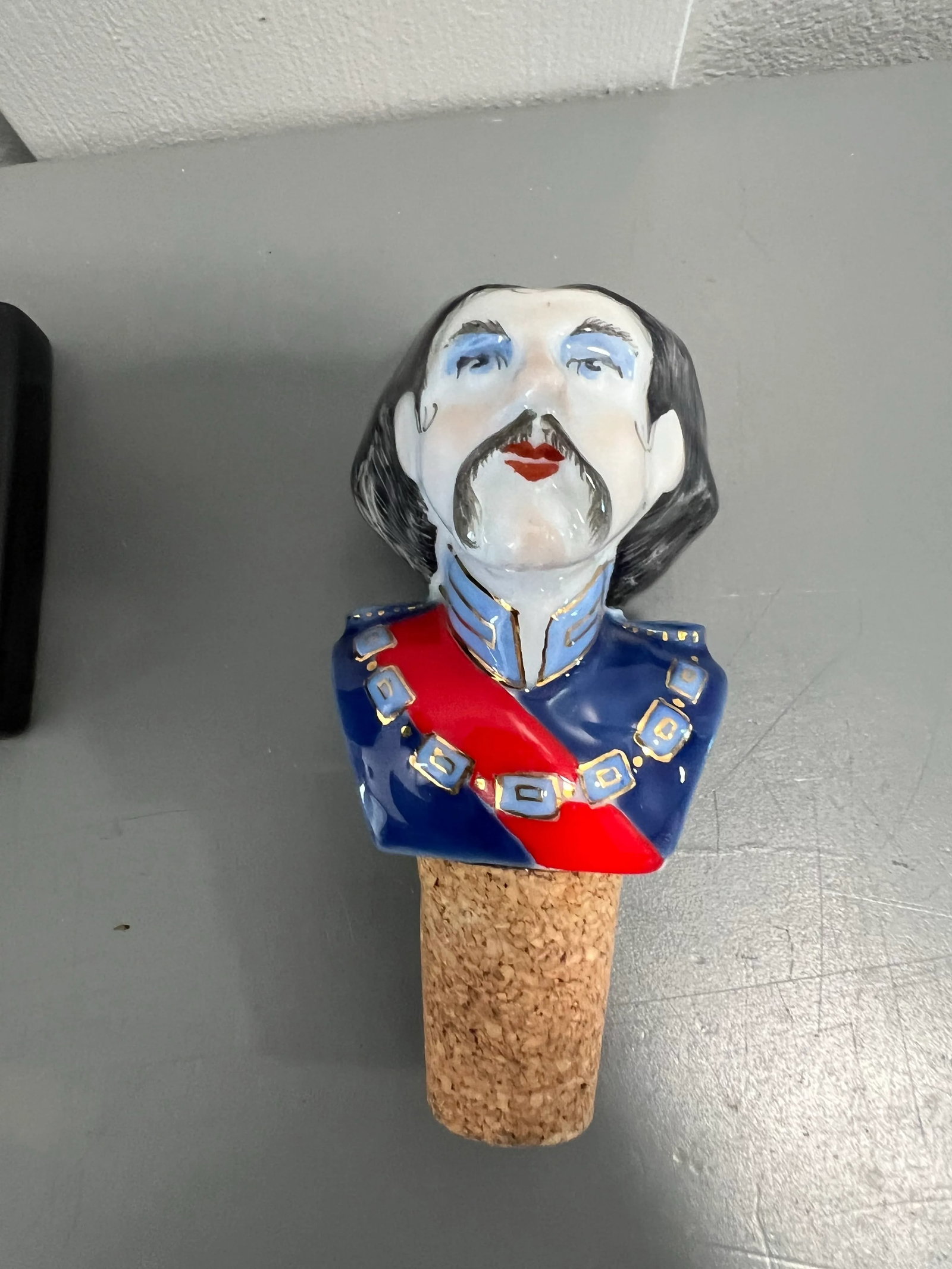 German Officer or Nobleman Porcelain Wine Stopper With Stand - 6