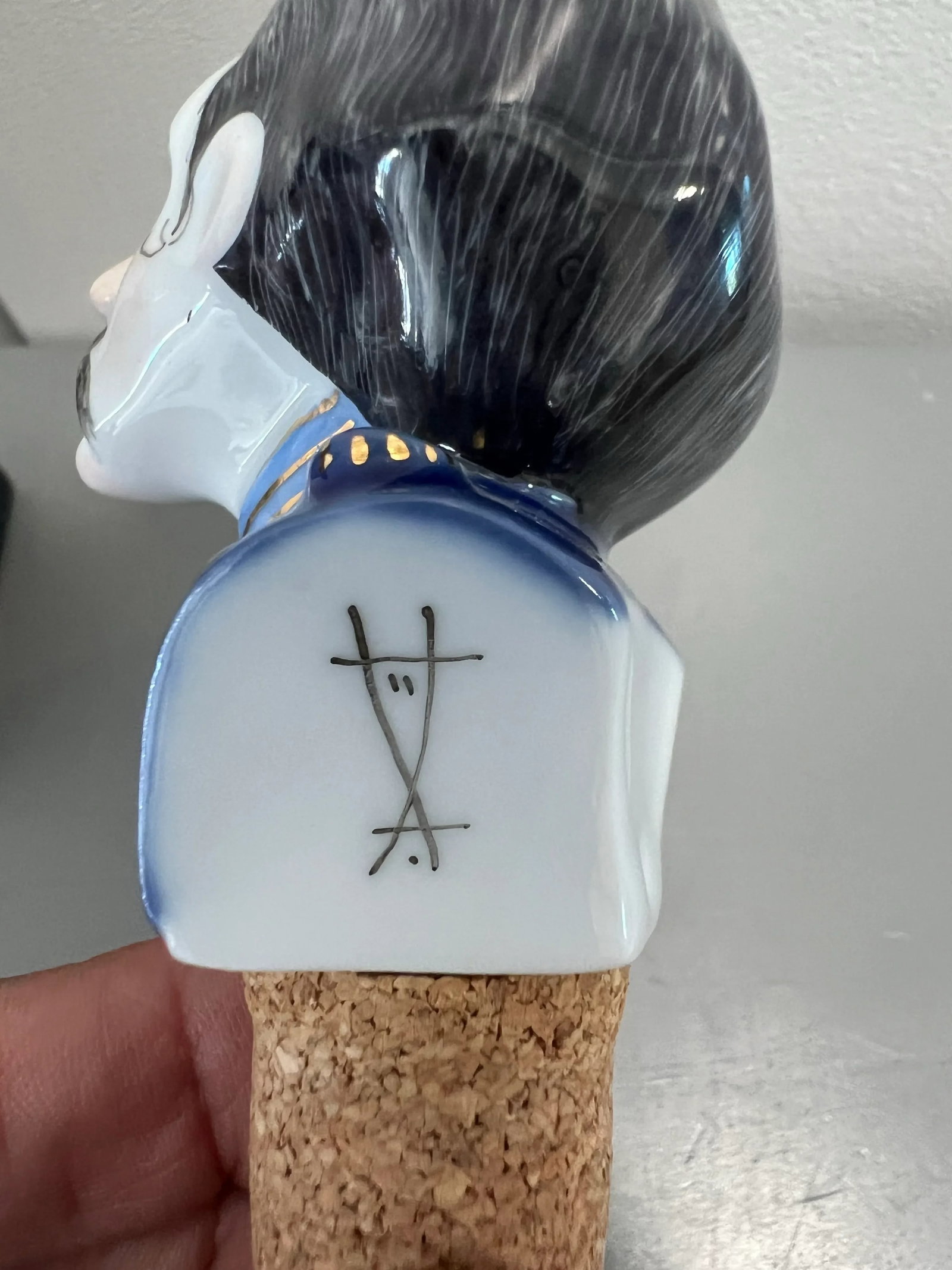 German Officer or Nobleman Porcelain Wine Stopper With Stand - 7