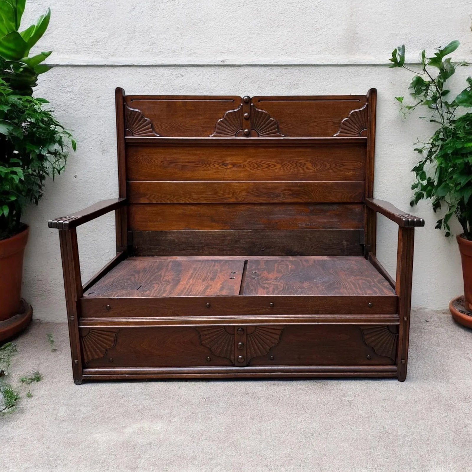 Late 19th Century Antique Victorian Eastlake High Back Box Settle Bench with Storage - 2