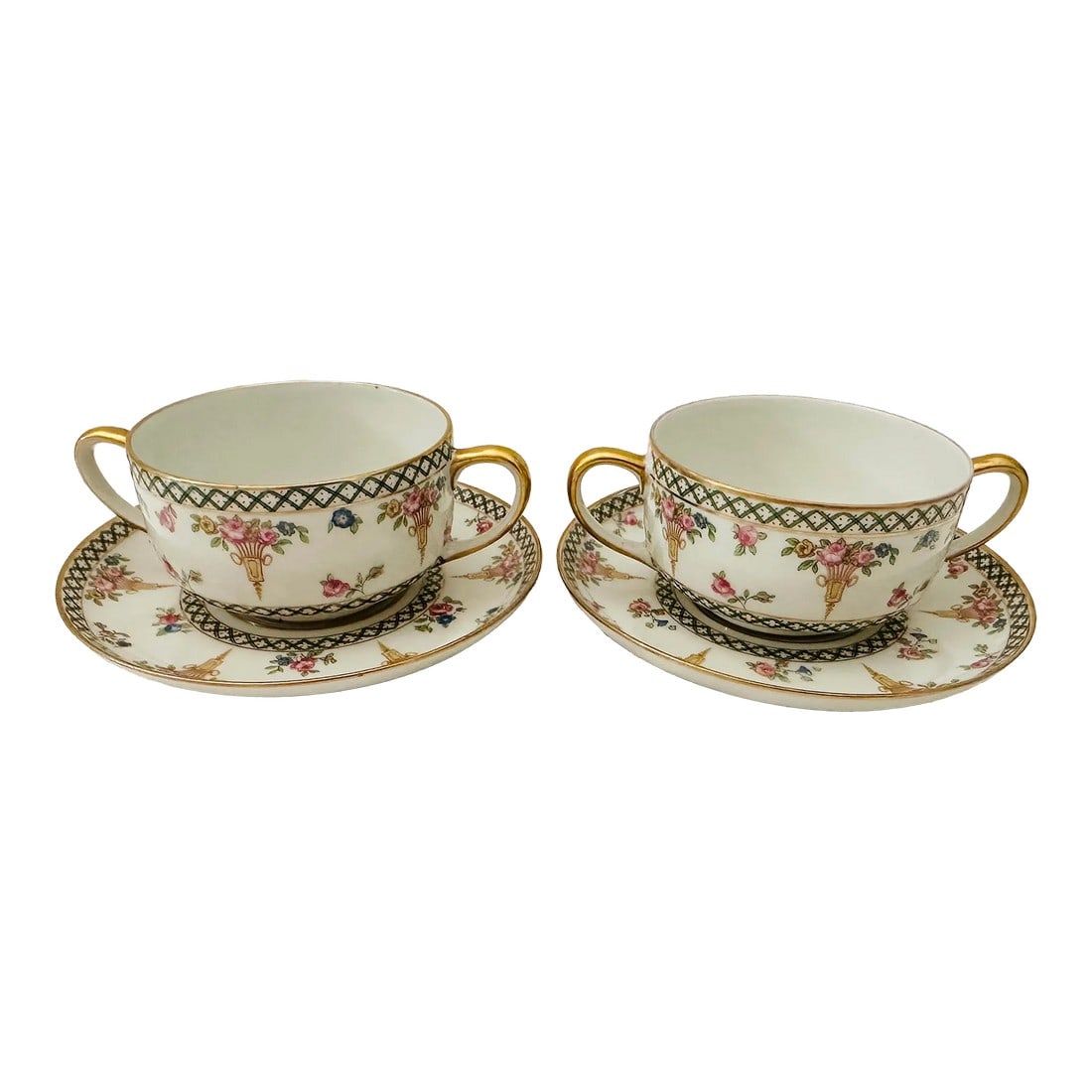 Pair of Antique Theodore Haviland Limoges Cream Soup Cup & Saucer (1 of 9)