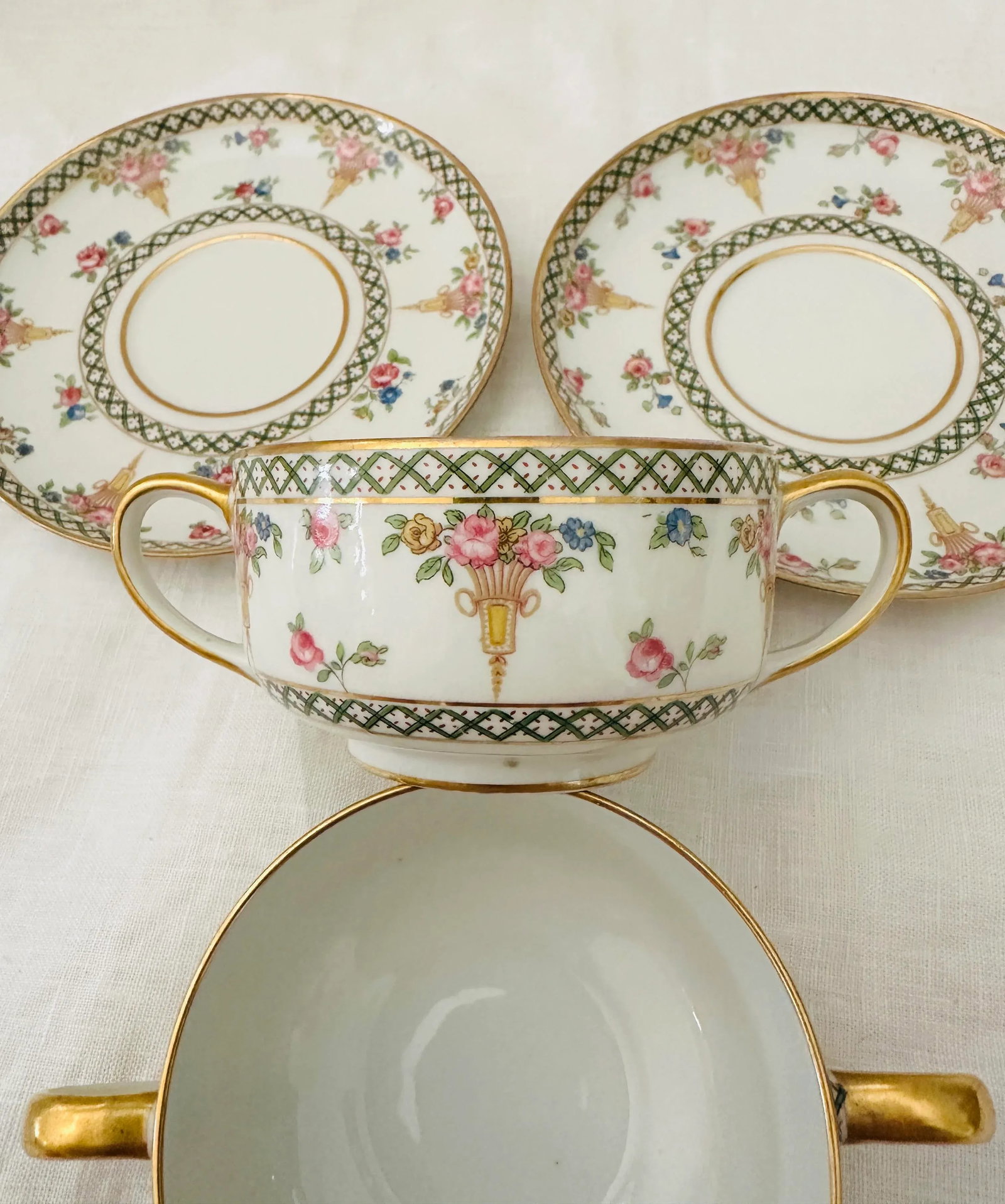 Pair of Antique Theodore Haviland Limoges Cream Soup Cup & Saucer - 2