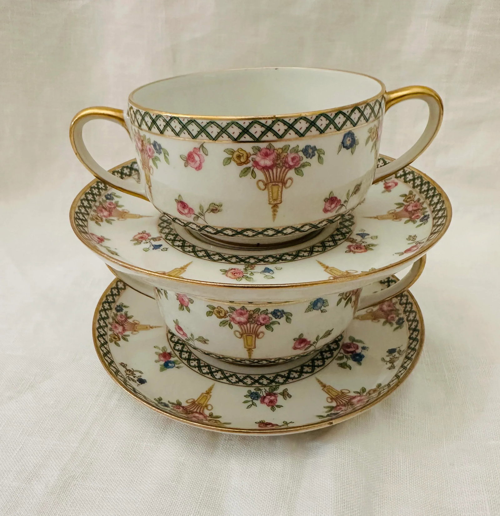 Pair of Antique Theodore Haviland Limoges Cream Soup Cup & Saucer - 3