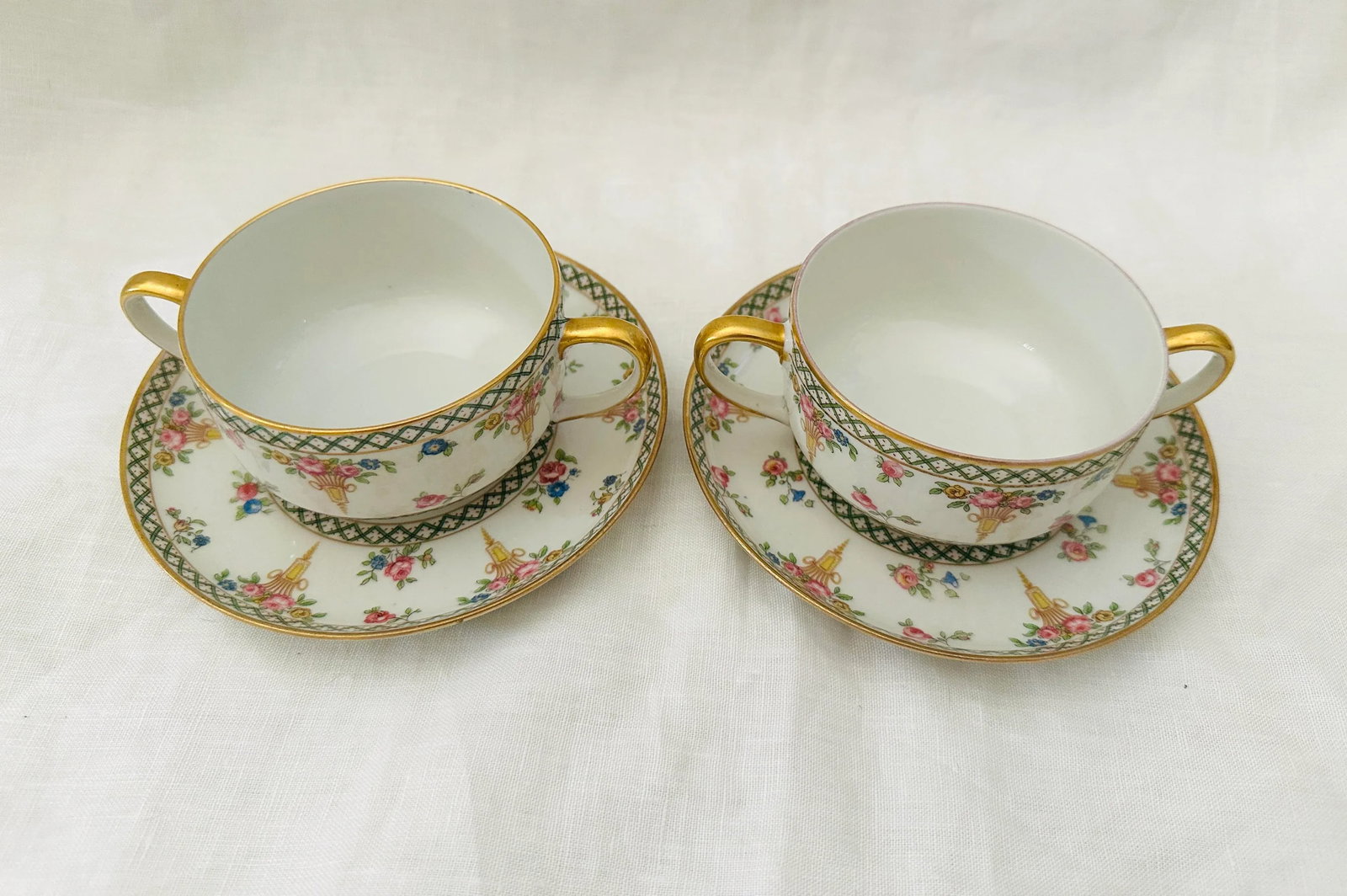 Pair of Antique Theodore Haviland Limoges Cream Soup Cup & Saucer - 6