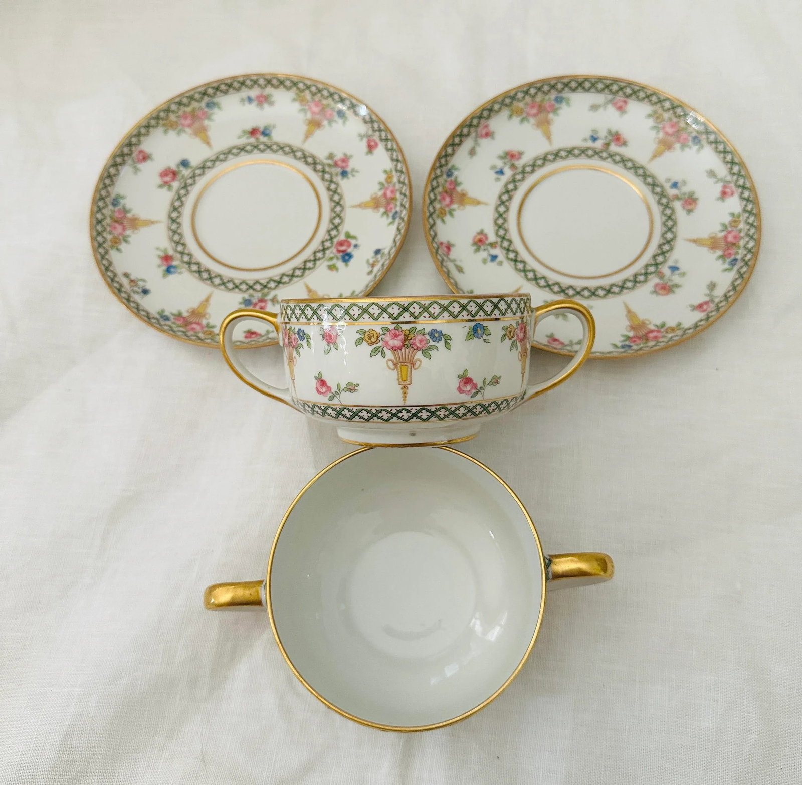 Pair of Antique Theodore Haviland Limoges Cream Soup Cup & Saucer - 7