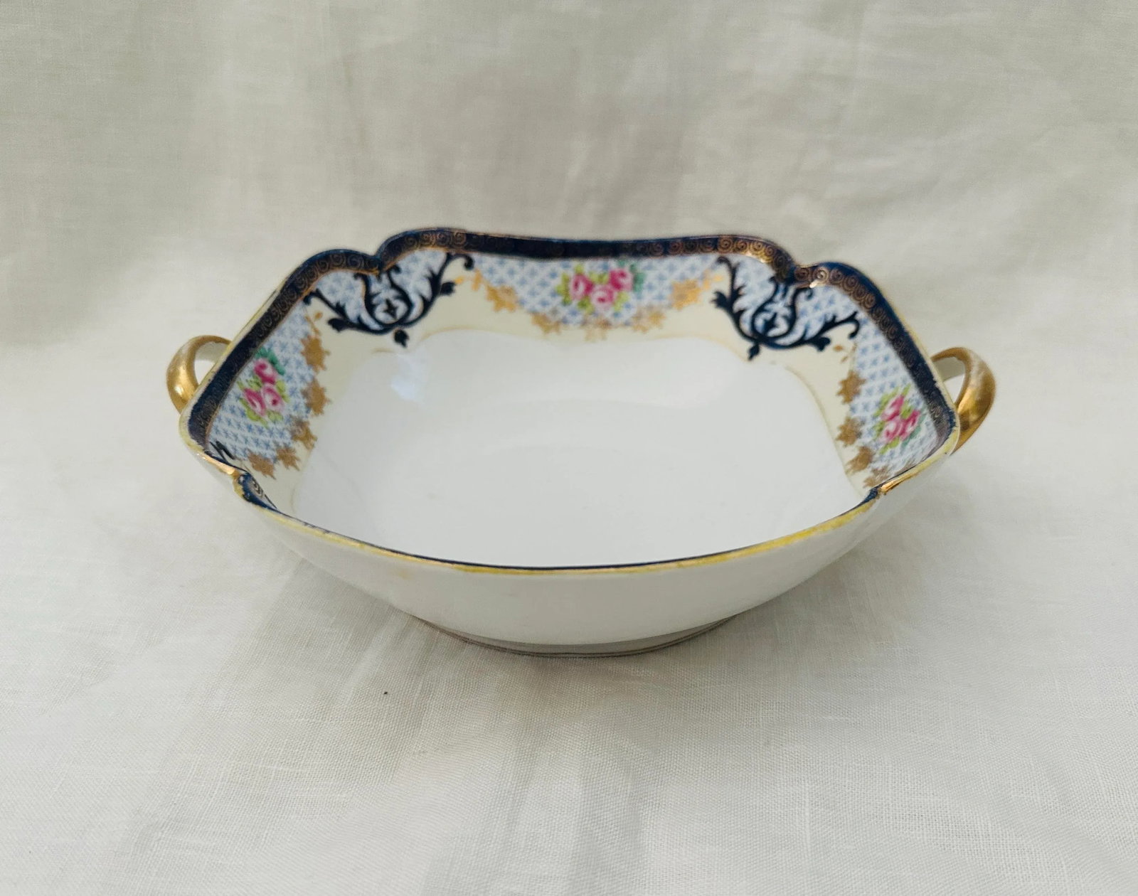 Hand Painted Nippon "Morimura Brothers" Blue & Gold Trim Serving Bowl - 2