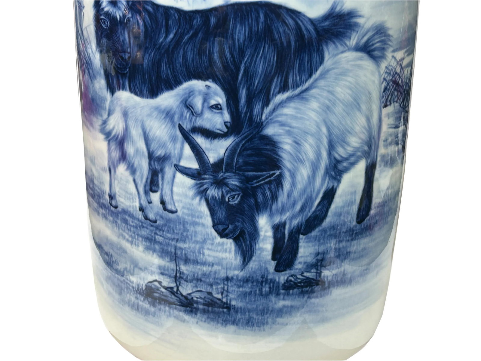 Chinese Blue White Handpaint San Yang Kai Tai Scenery Porcelain Vase - 10