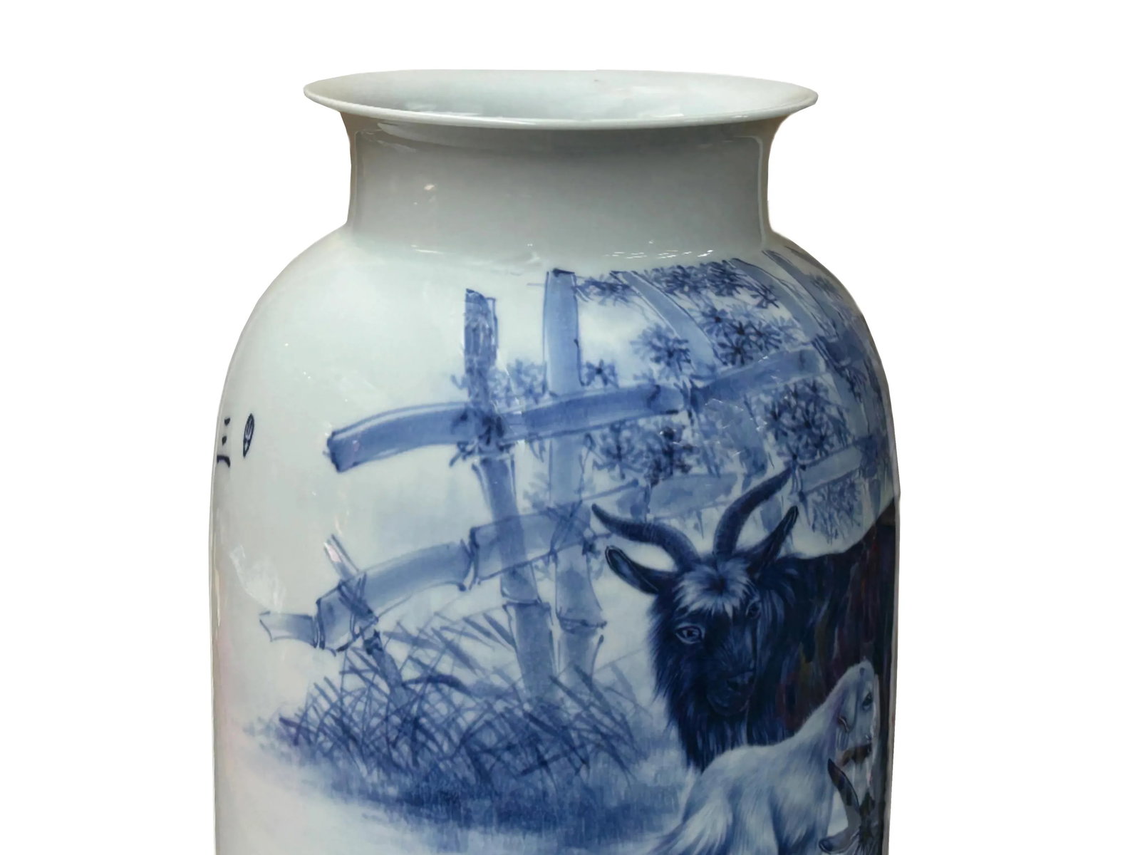 Chinese Blue White Handpaint San Yang Kai Tai Scenery Porcelain Vase - 11