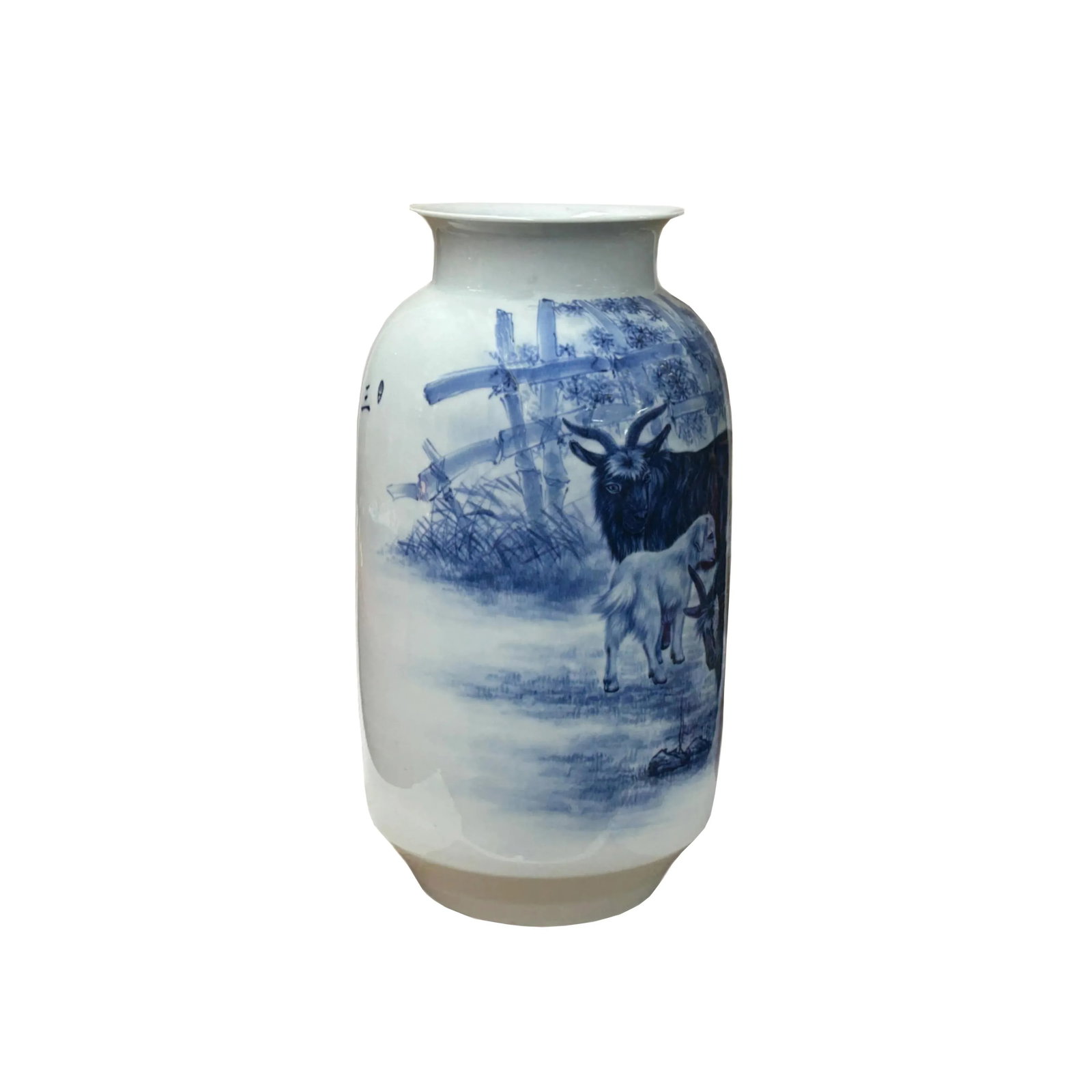 Chinese Blue White Handpaint San Yang Kai Tai Scenery Porcelain Vase - 2