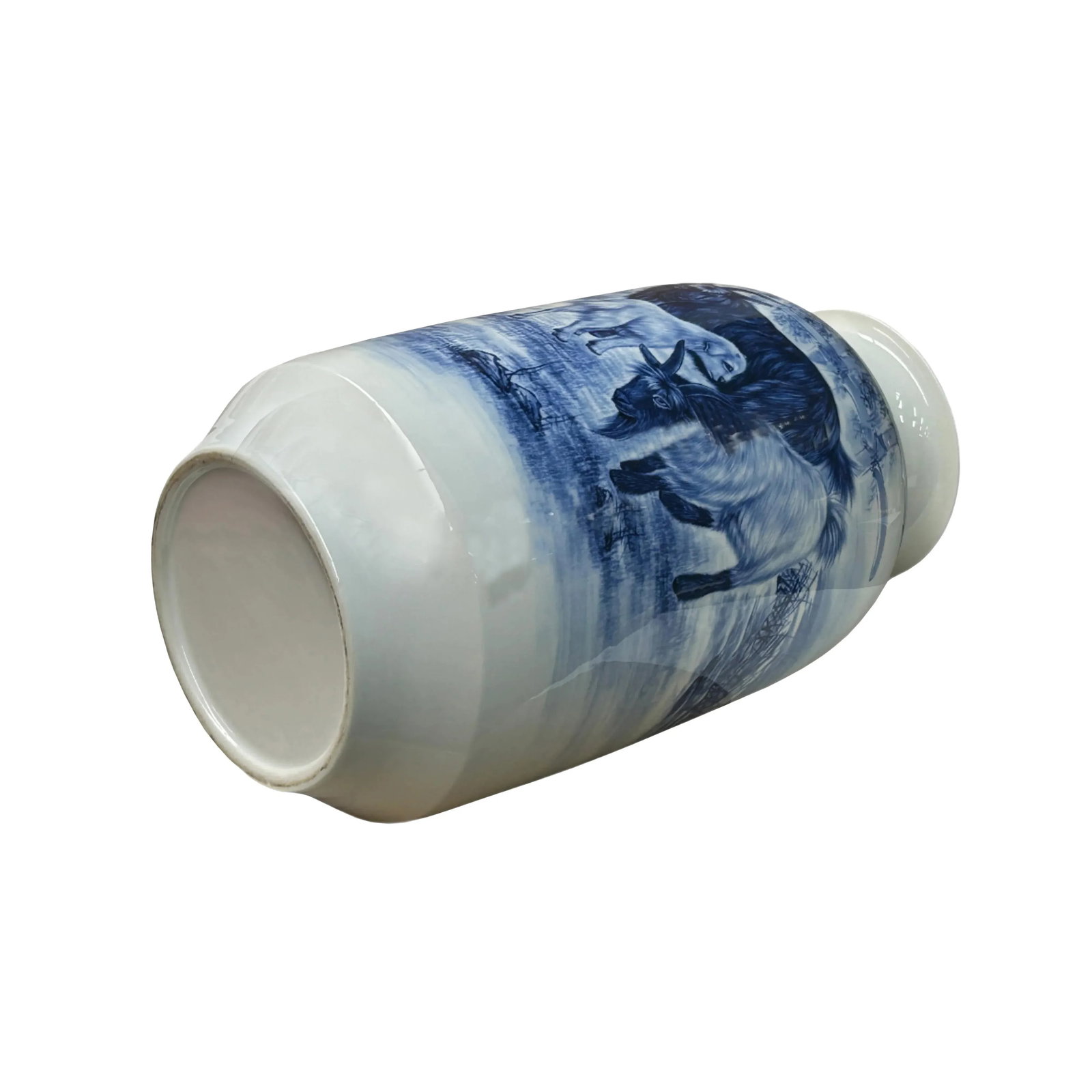 Chinese Blue White Handpaint San Yang Kai Tai Scenery Porcelain Vase - 7