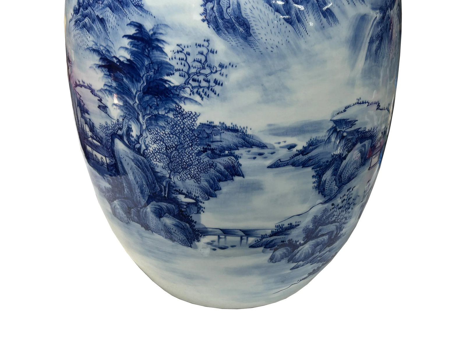 Chinese Blue White Handpaint Mountain Tree Scenery Porcelain Vase - 13