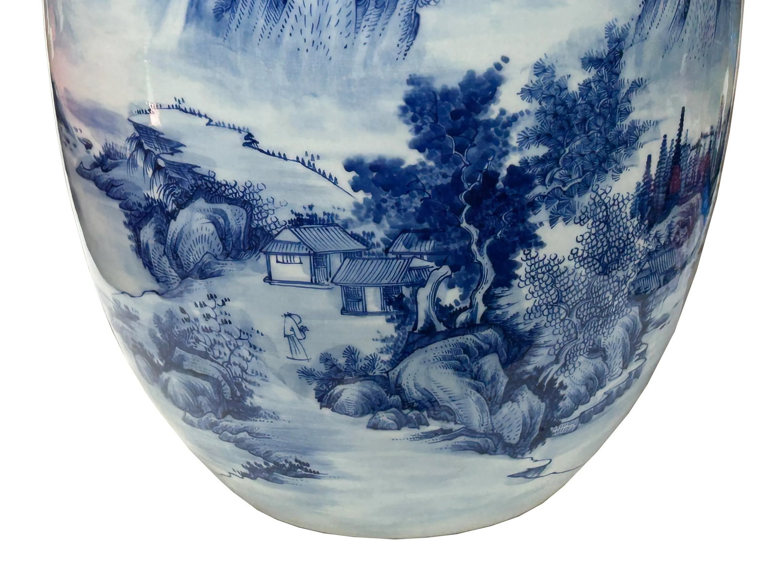 Chinese Blue White Handpaint Mountain Tree Scenery Porcelain Vase - 3