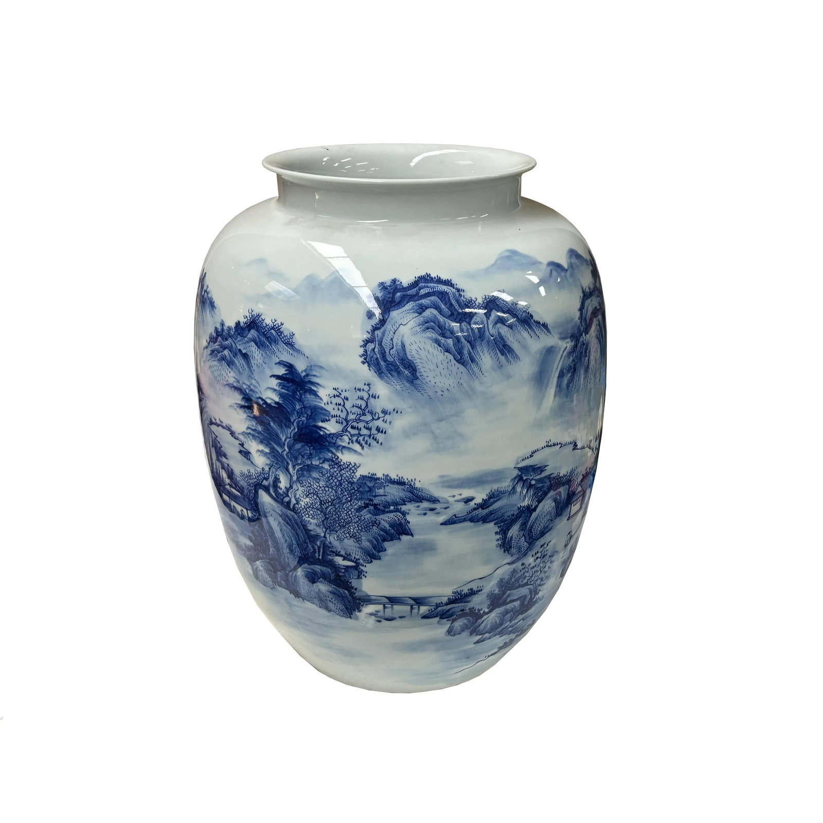 Chinese Blue White Handpaint Mountain Tree Scenery Porcelain Vase - 5