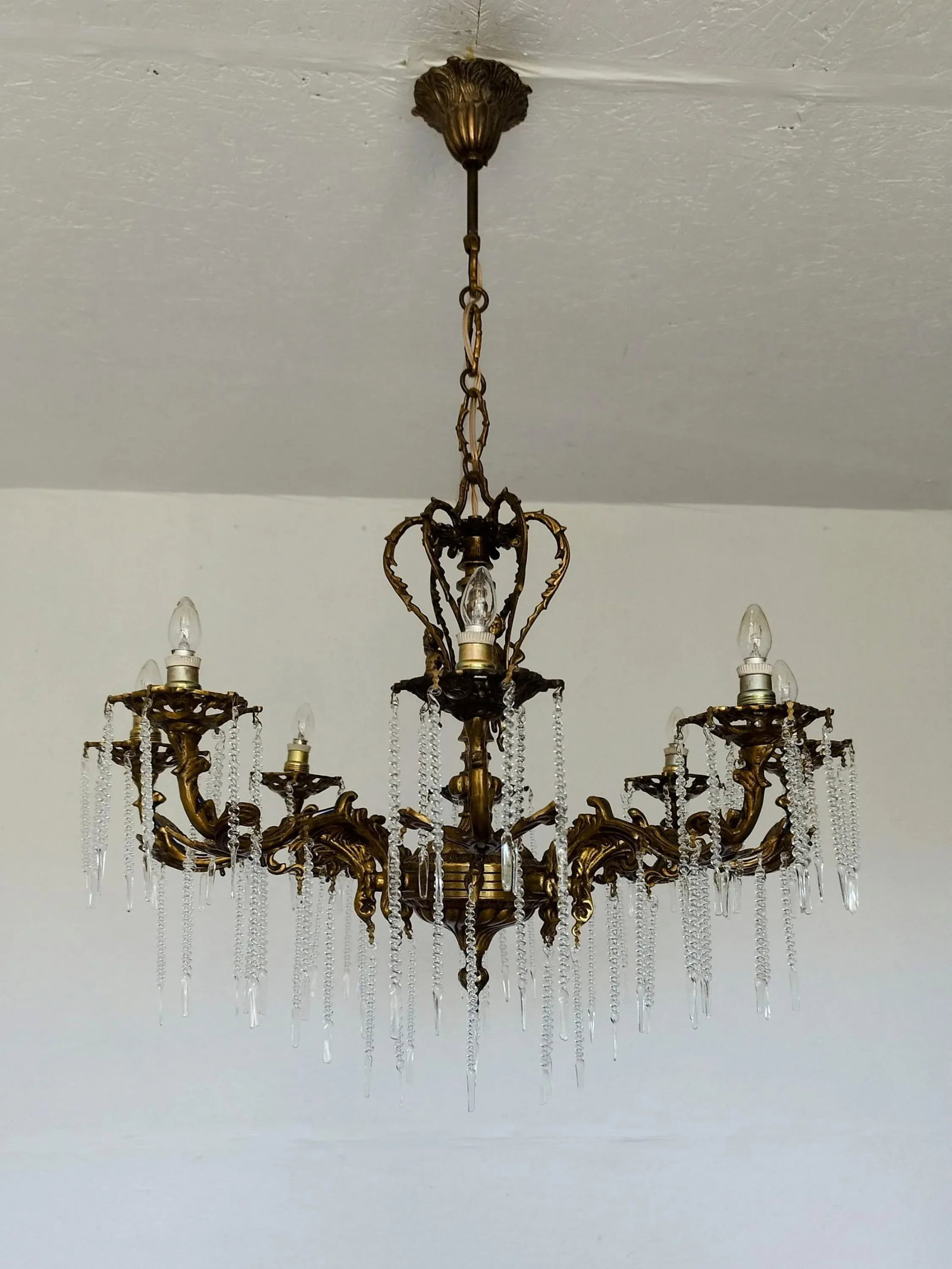 1970s Vintage Solid Bronze Rococo Cherub Chandelier – 8-Light Putti Centerpiece Hollywood - 2