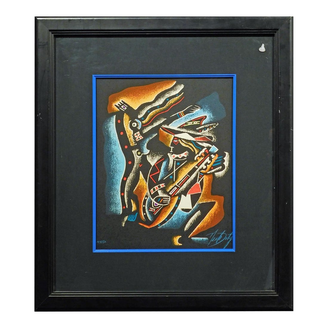 Neal Doty "Monterey Jazz"with Black Frame Hand Signed Artwork: Monterey Jazz by Neal Doty Original Limited Edition Serigraph on Paper Hand Signed by the Artist Frame Size: 21.5"x 19.5" Image Size: 13" x 10.5" Edition Number: 47/50 Art Condition: MINT Gallery